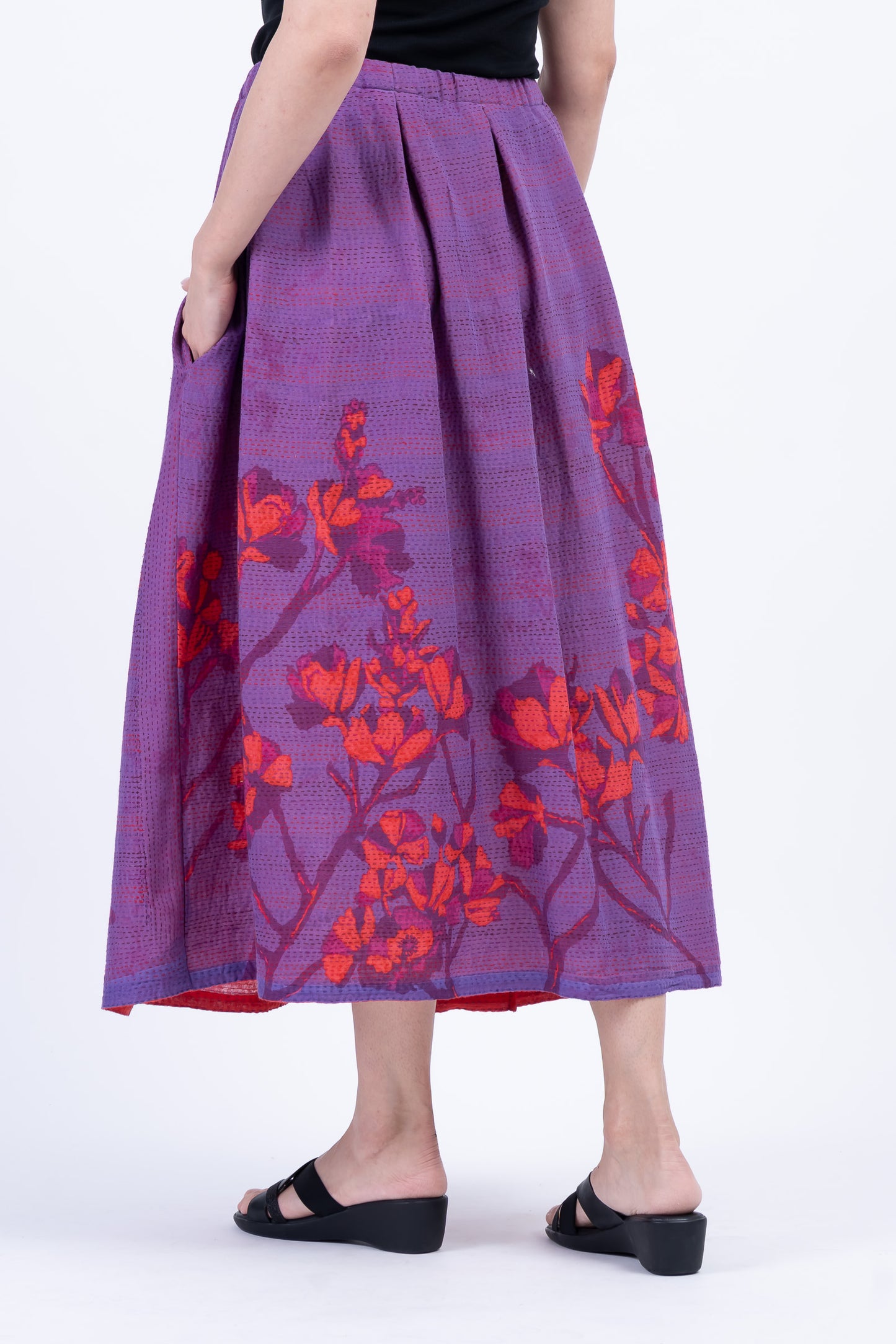 BLOOMING FLOWERS KANTHA TUCKED GATHER SKIRT - bf2663-prp -