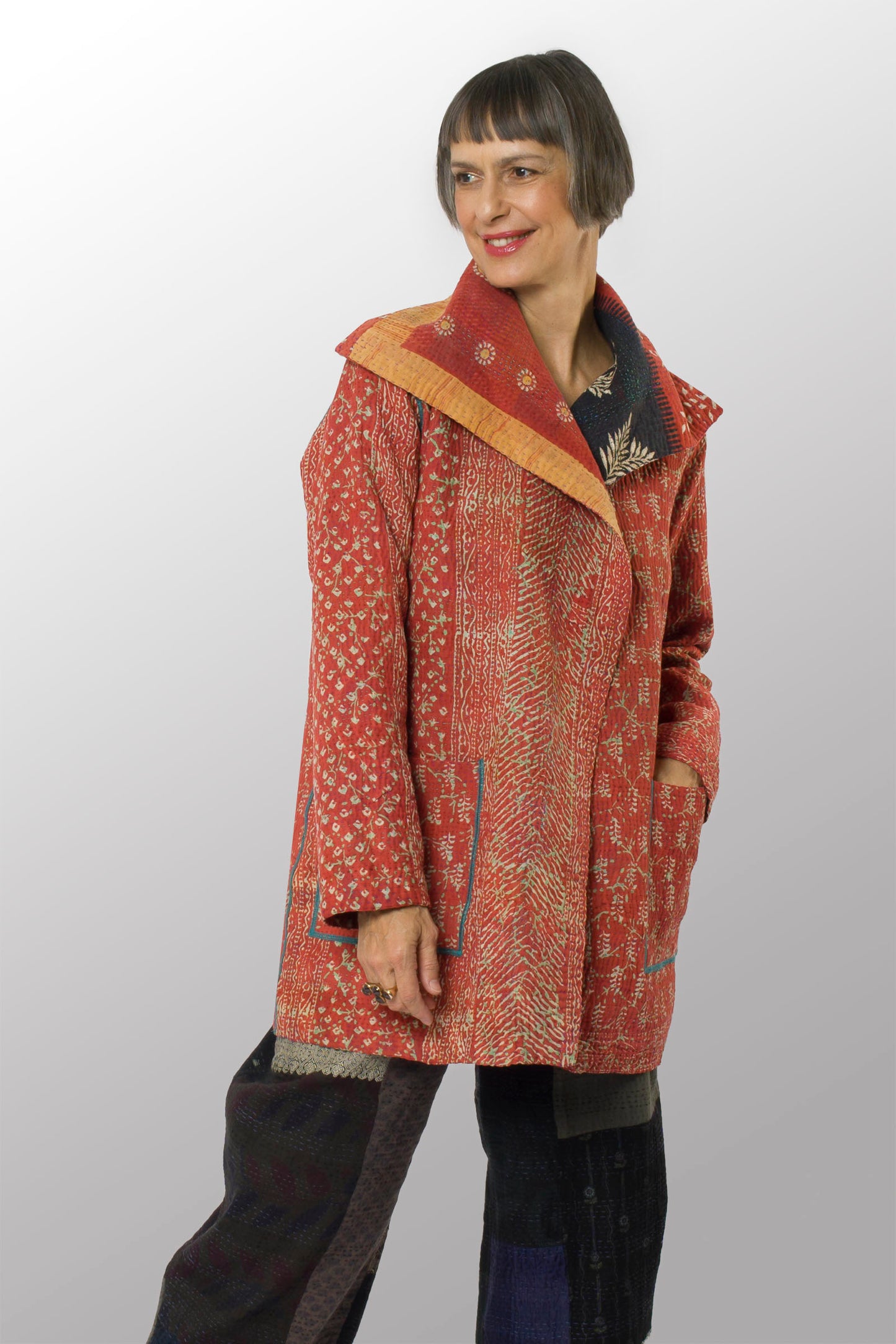 VINTAGE COTTON KANTHA POCKET JKT - cv4002-0220a -