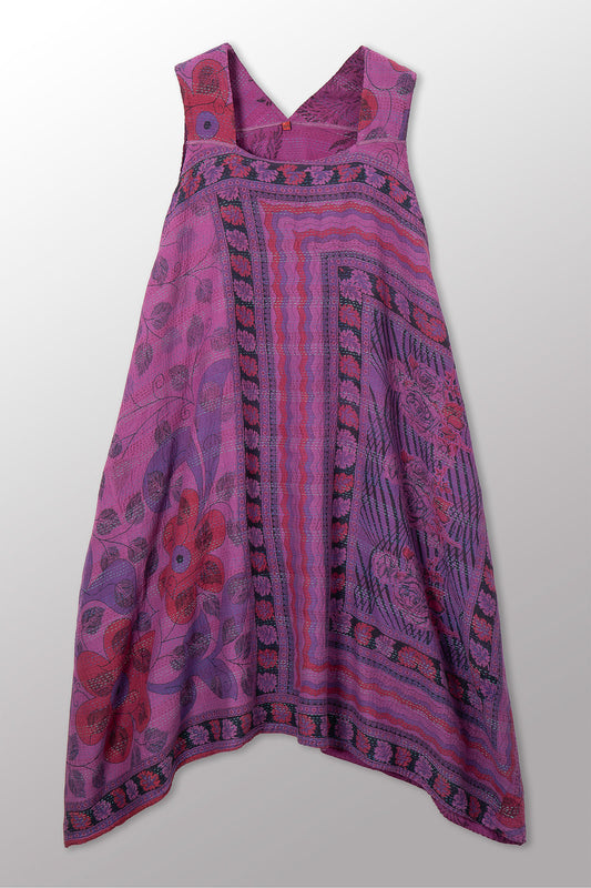 VINTAGE COTTON & NEW VOILE KANTHA TENT DRESS - cn2413-0002a -