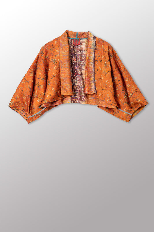 VINTAGE SILK KANTHA PUFF SLV. SHRUG - sv2062-0040a -