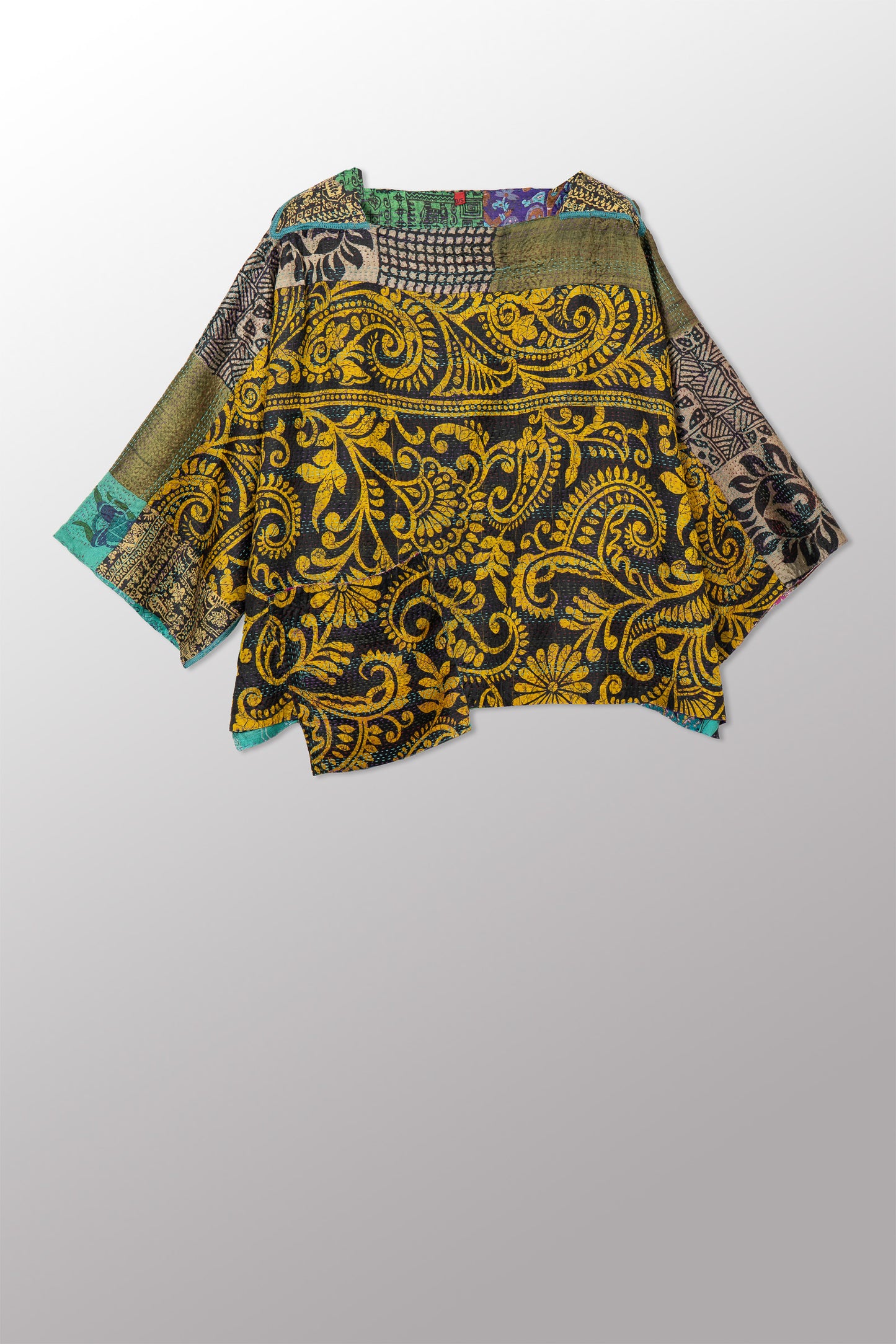 VINTAGE SILK KANTHA 3/4 SLV. CROP TOP MIO - sv2538-0014a -