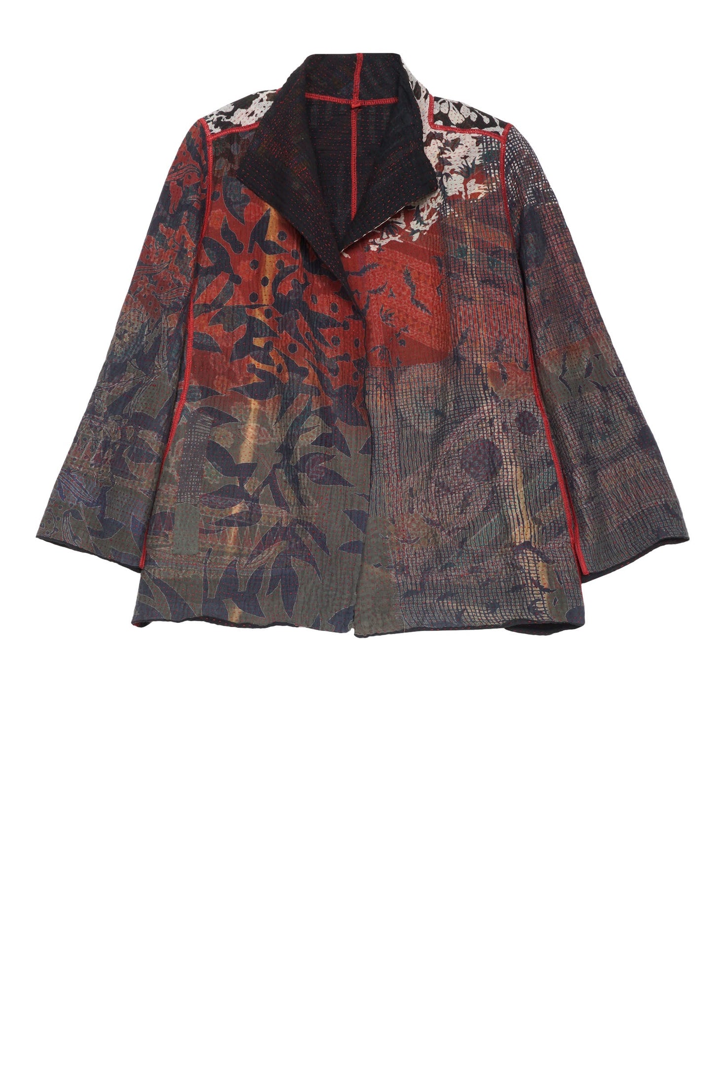 MONOTONE TWILIGHT PRINT KANTHA SHORT JKT - tp4007-red -