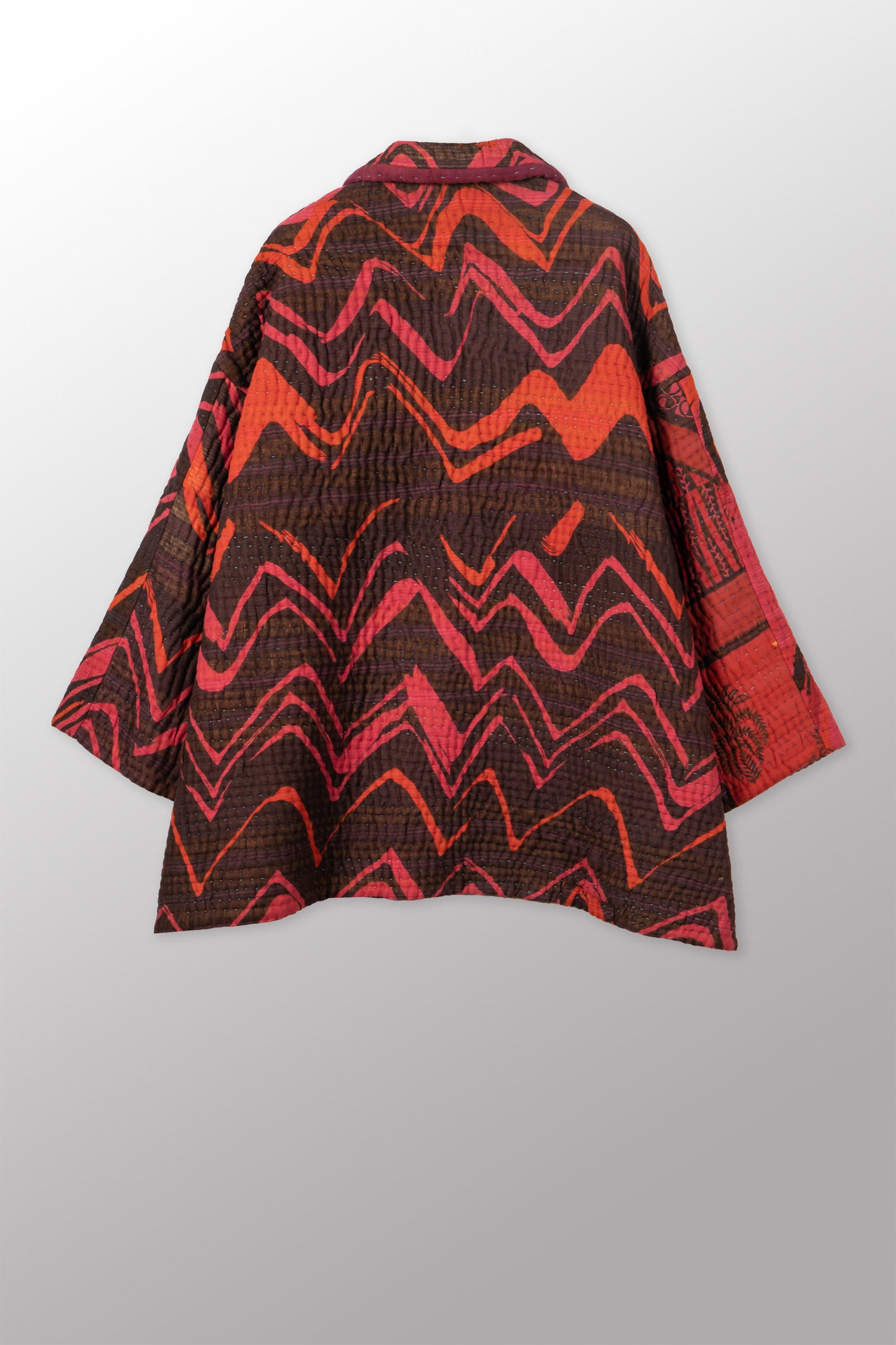 QUILTED OVERDYE COTTON KANTHA OVERSIZED MINI COAT - oq5332-cred001a -