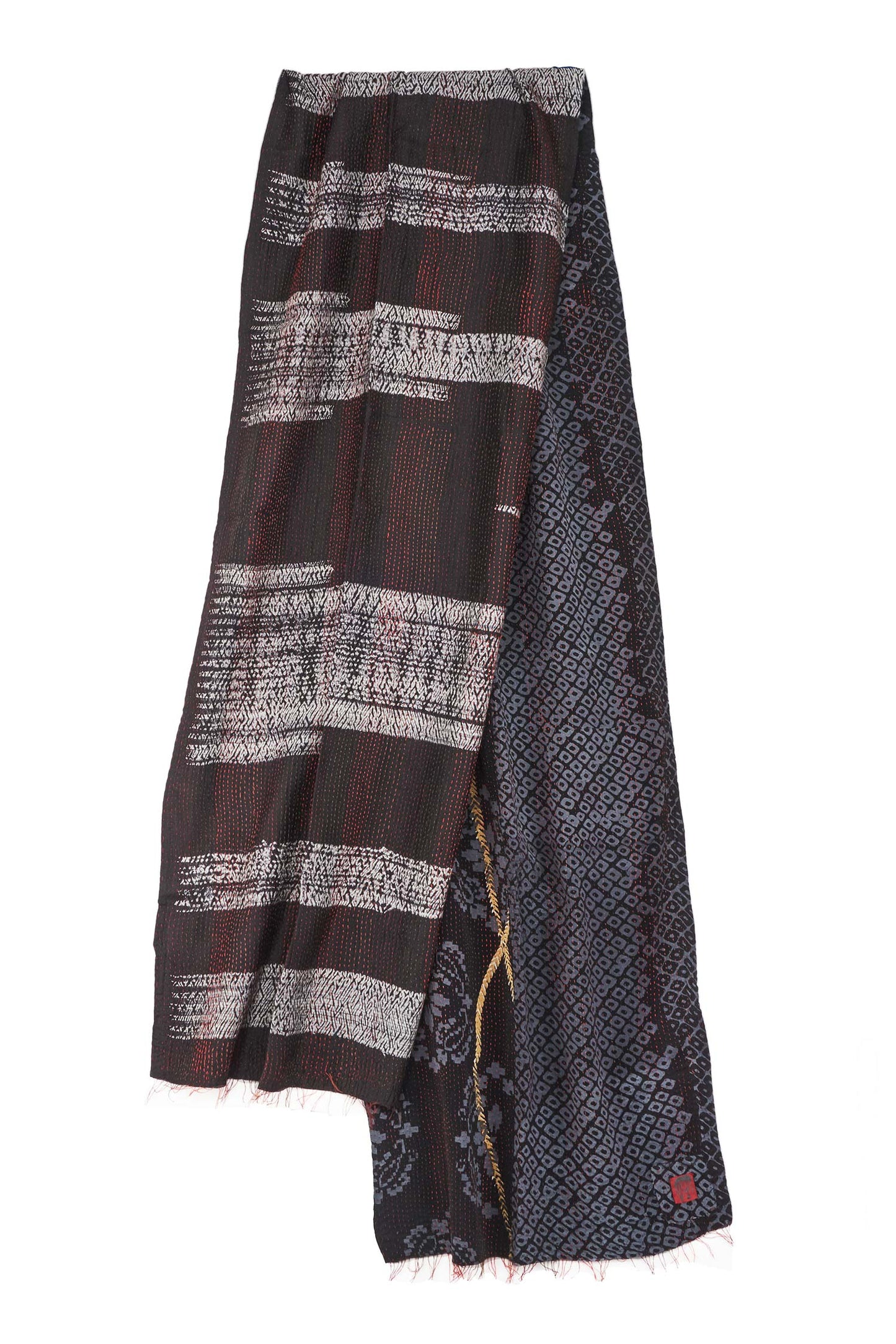 KIMONO PRINT KANTHA SCARF STANDARD - kp2801-blk -