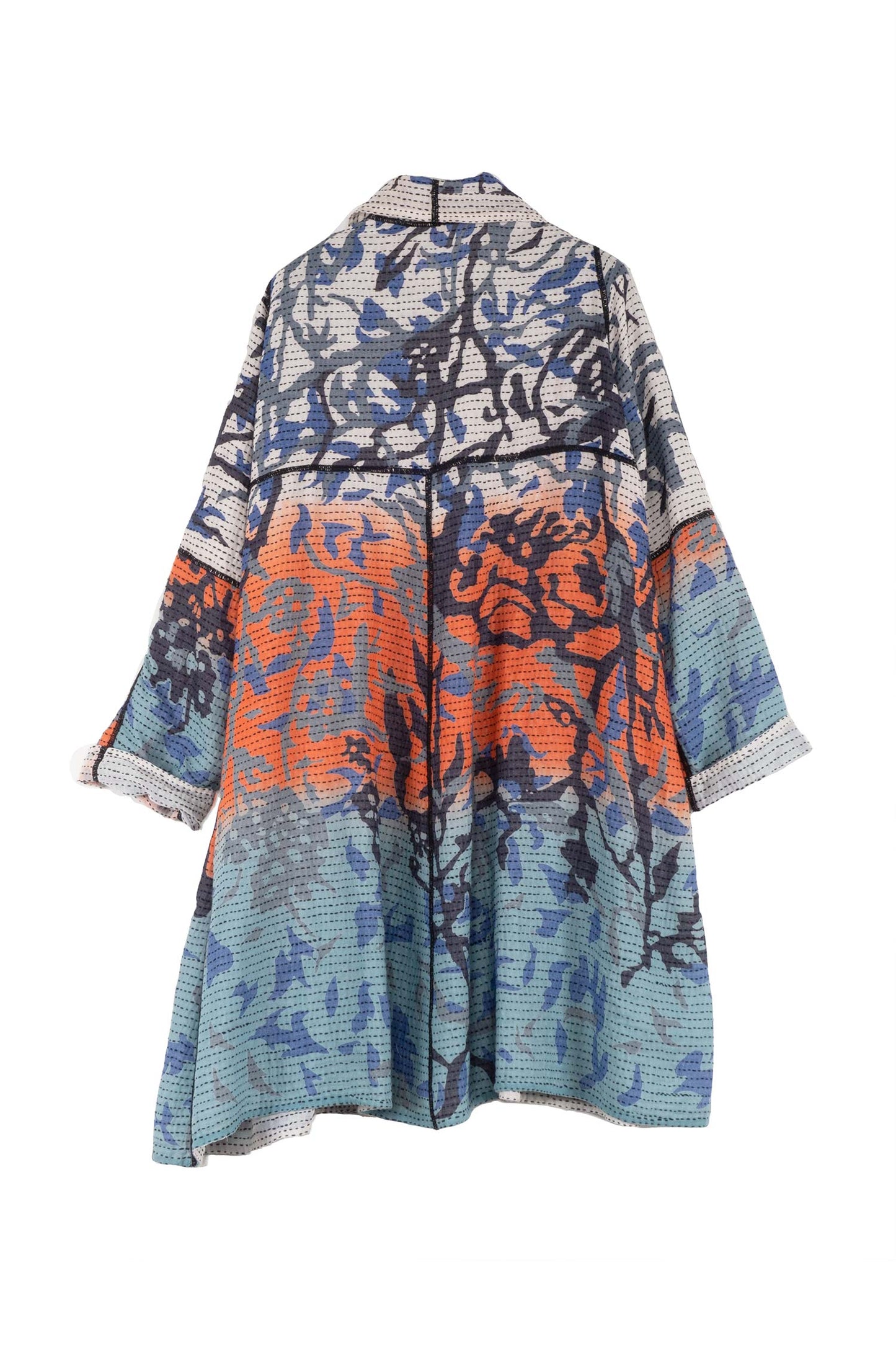 SUMMER BREEZE PRINT KANTHA A-LINE DUSTER - sz2311-blu -