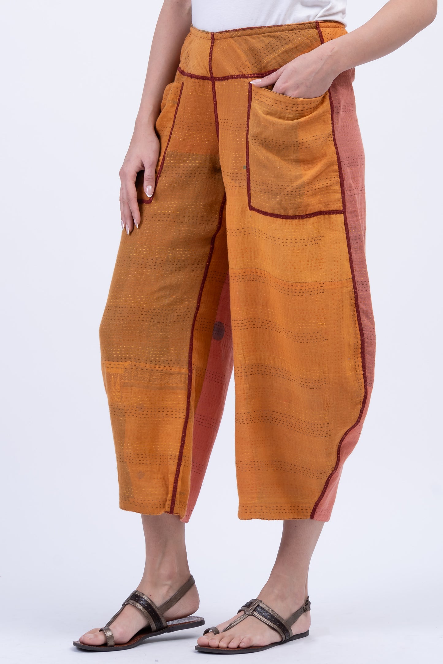 BROCADE PATCHED KANTHA HAREM PANTS - bp2605-org -