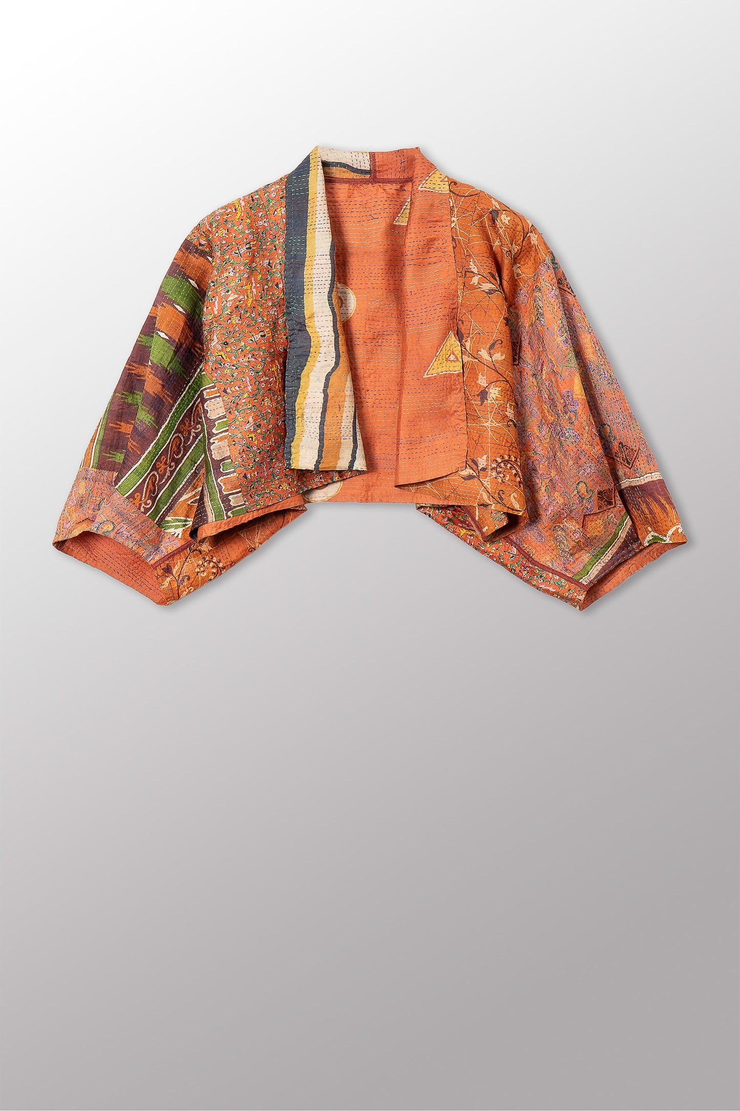 VINTAGE SILK KANTHA PUFF SLV. SHRUG - sv2062-0017a -
