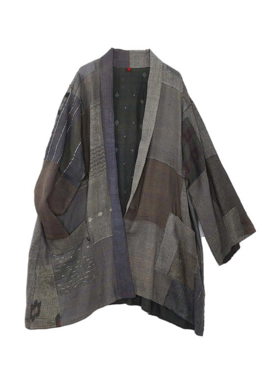 FRAYED PATCH KANTHA A-LINE JKT - fi2003-gry -