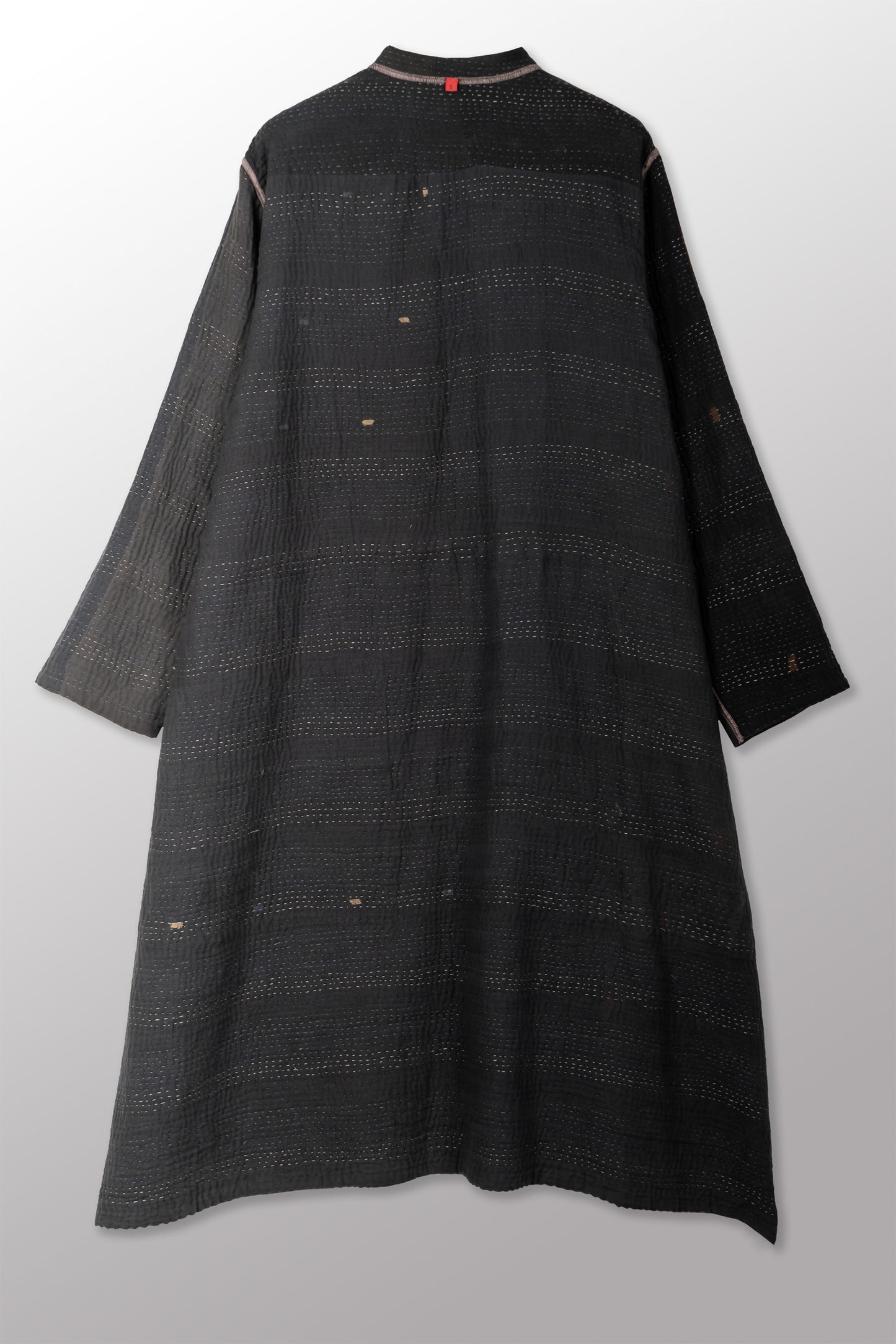 COTTON SILK SW PATCH KANTHA KAFTAN COAT - ws4343-blk -