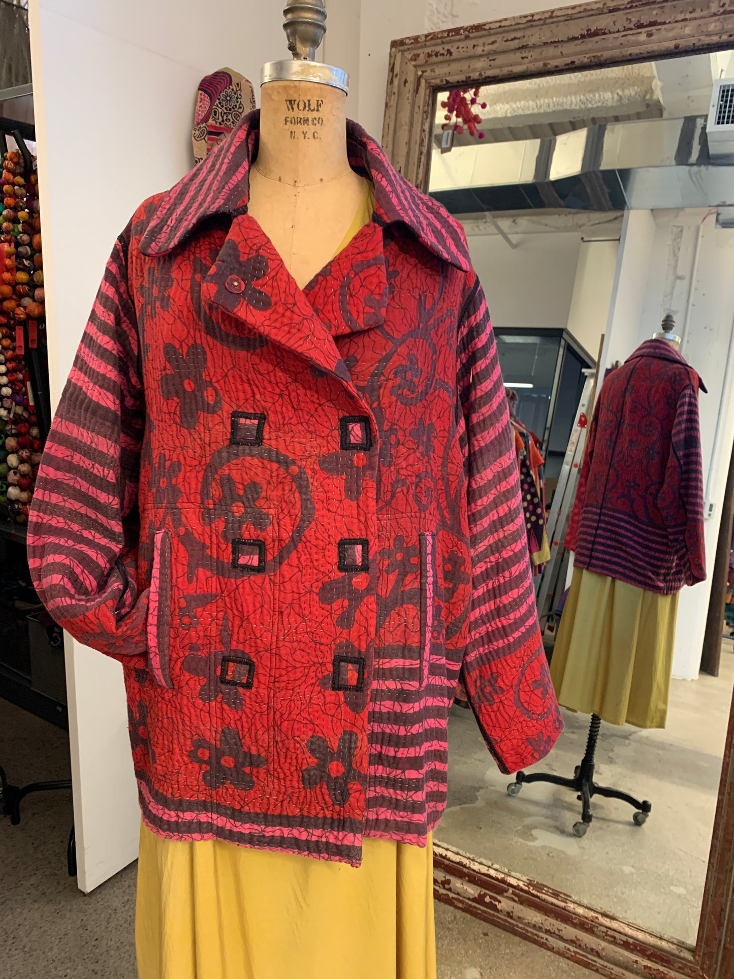 COTTON OVERDYE KANTHA PEA COAT - ov4349-cred001s -