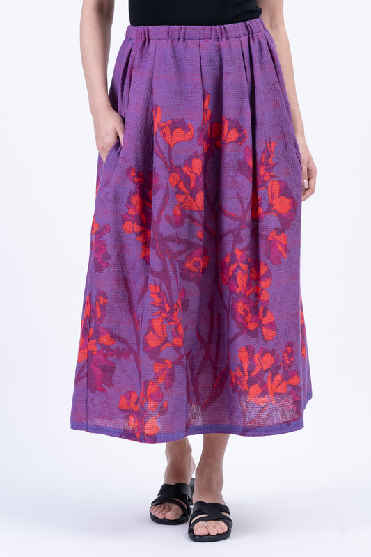 BLOOMING FLOWERS KANTHA TUCKED GATHER SKIRT - bf2663-prp -