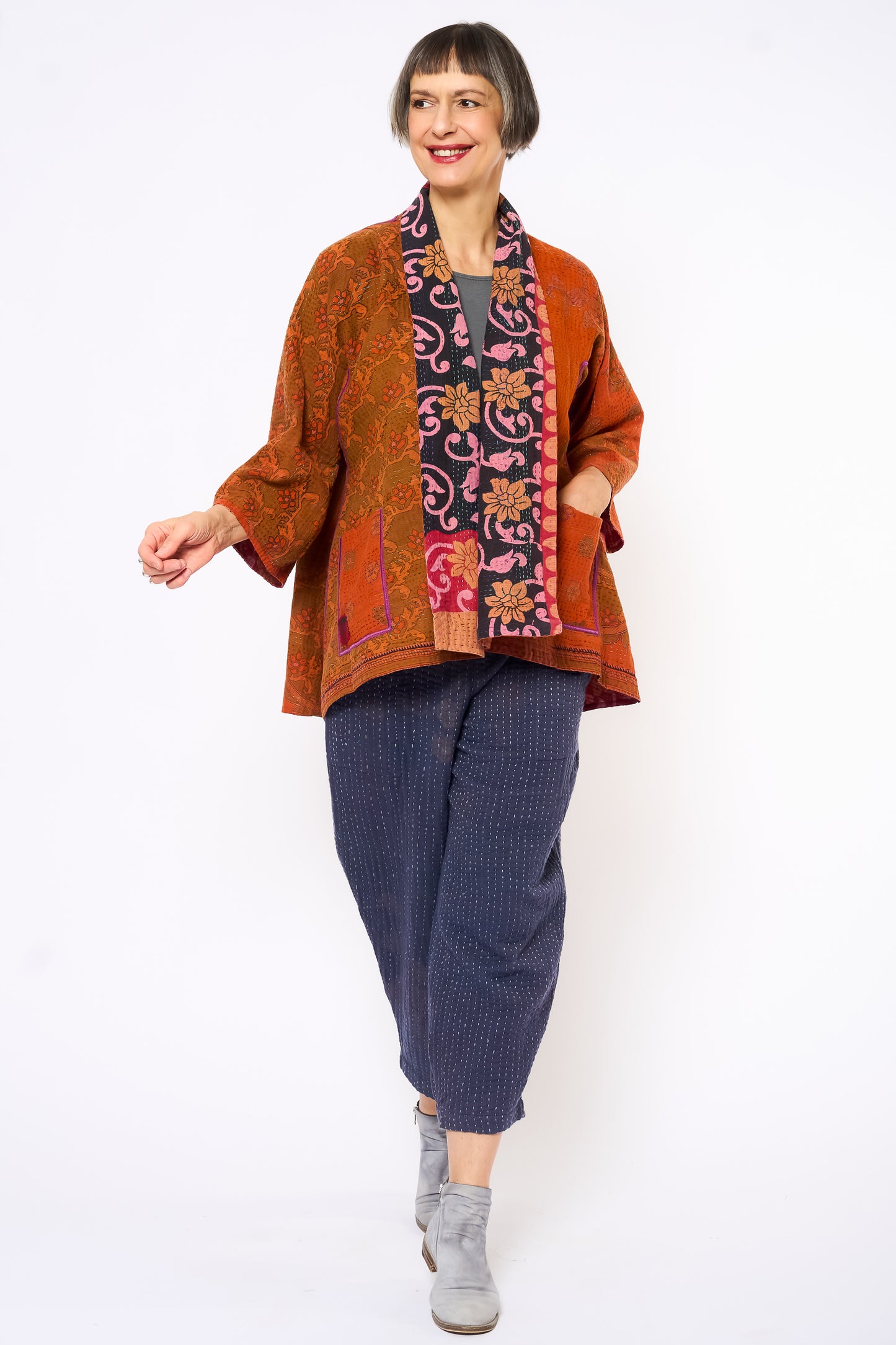 COTTON OVERDYE KANTHA KIMONO JACKET - ov2004-corg002a -