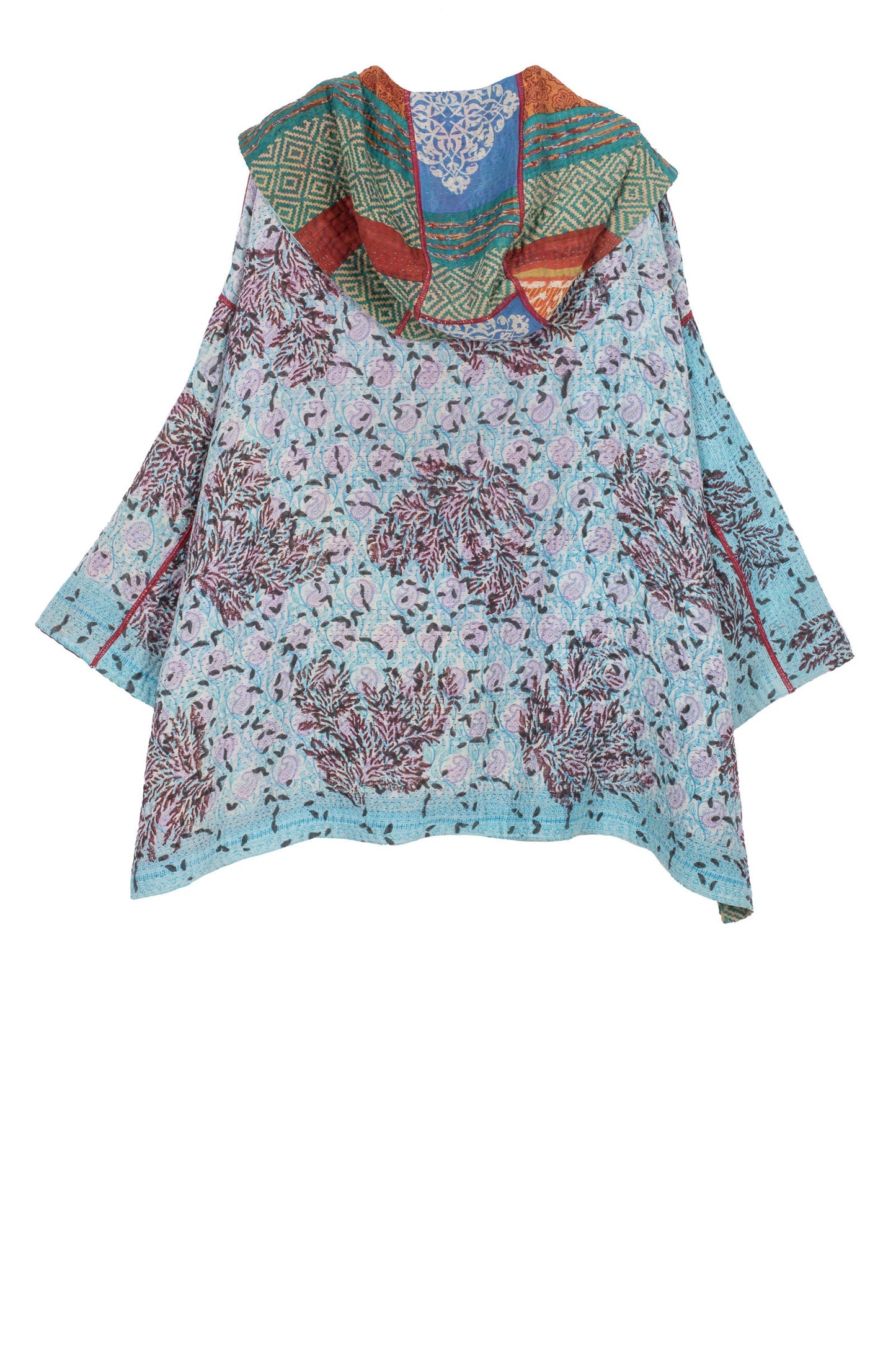 VINTAGE COTTON KANTHA HOODIE PONCHO - cv4064-5001a -