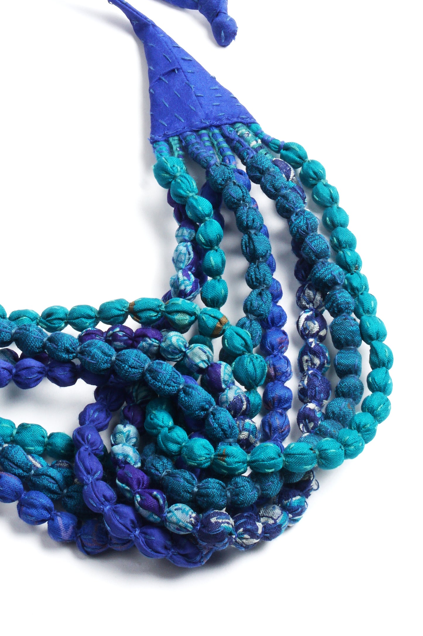VINTAGE SILK KANTHA SEED NECKLACE SHORT - sv2722-blu -