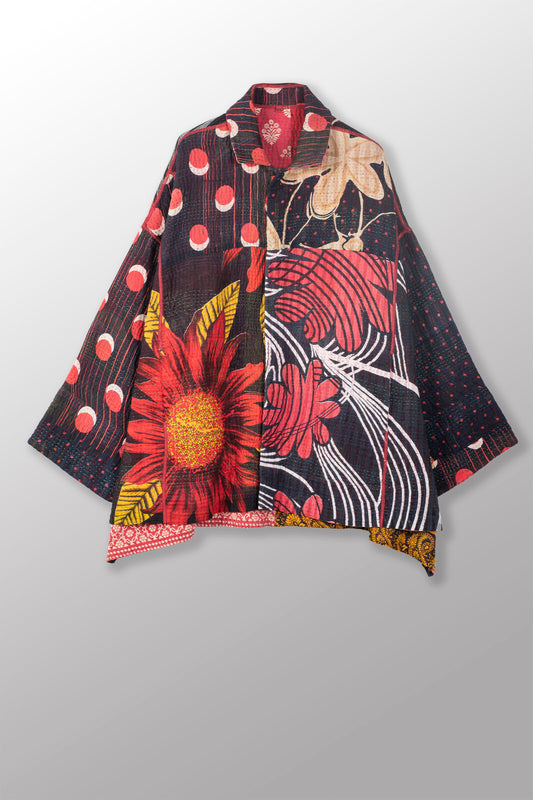 PUZZLE KANTHA OVERSIZED MINI COAT - pz4332-red -