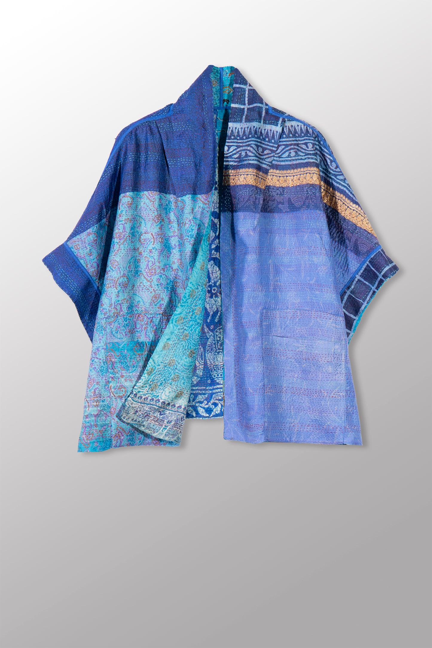 VINTAGE SILK KANTHA MINI PONCHO - sv2060-0010a -