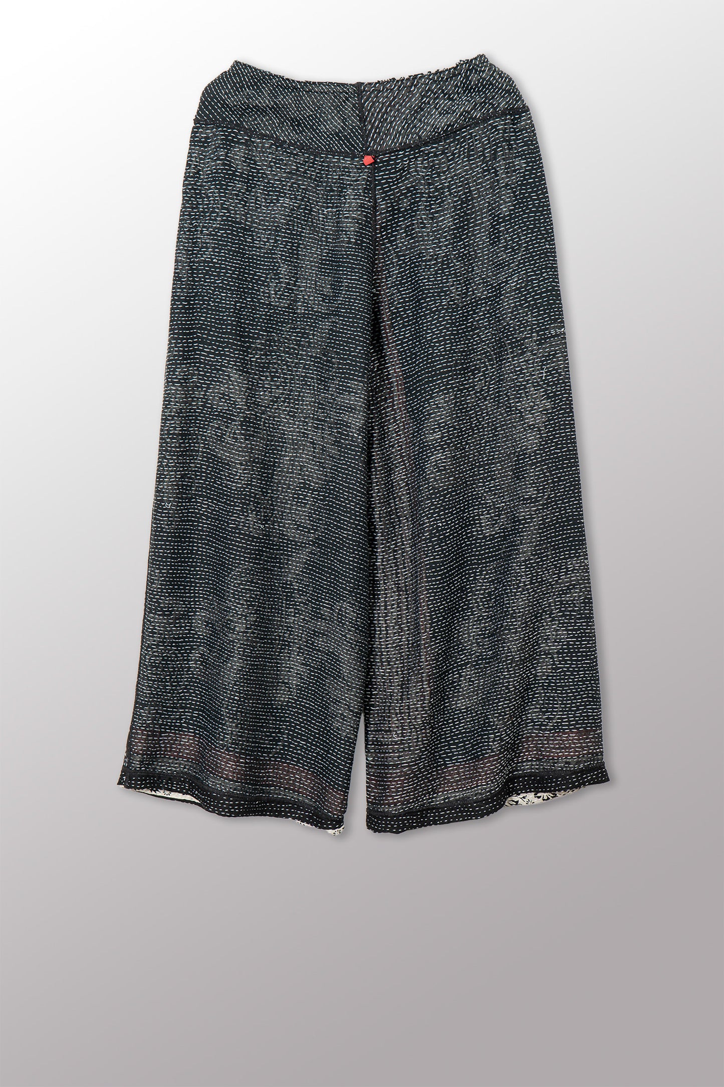 COTTON PAISLEY KANTHA MID RISE WIDE LEG PANTS - cp2665-blk -