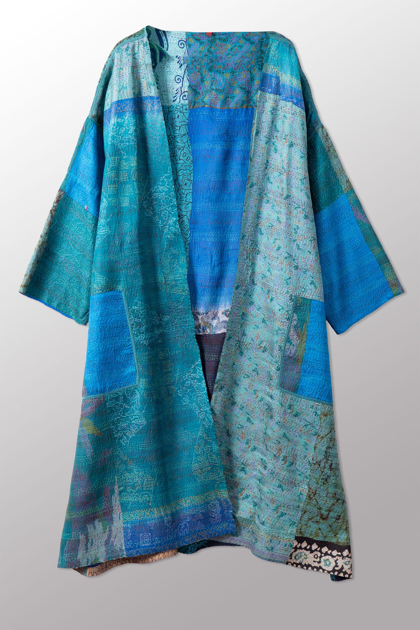 VINTAGE SILK KANTHA LONG DUSTER - sv2328-0011a -