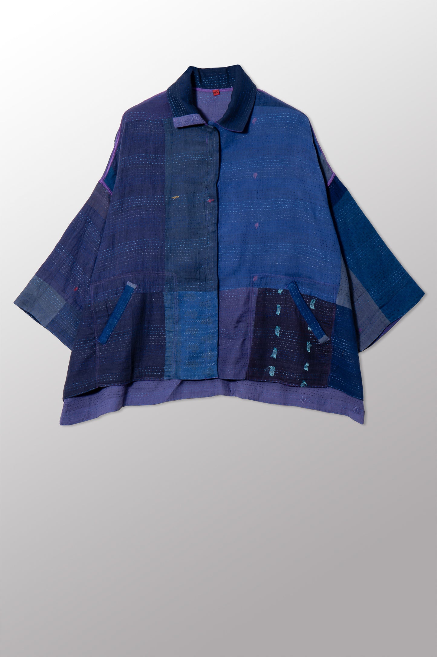 BROCADE PATCHED KANTHA CROPPED TENT SHIRT - bp2596-blu -