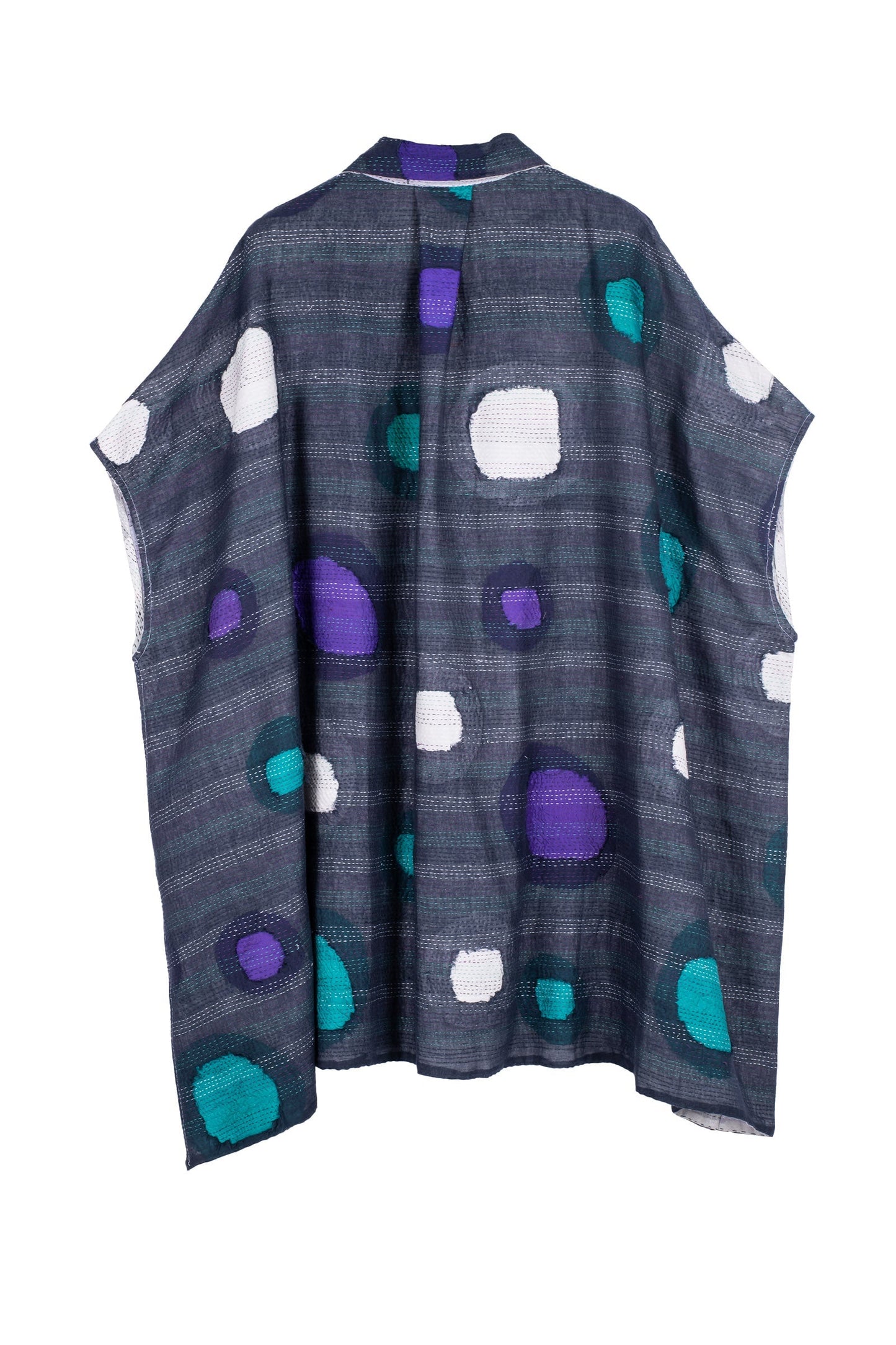 CUT OUT KANTHA SHIRT PONCHO - ck2545-blu -