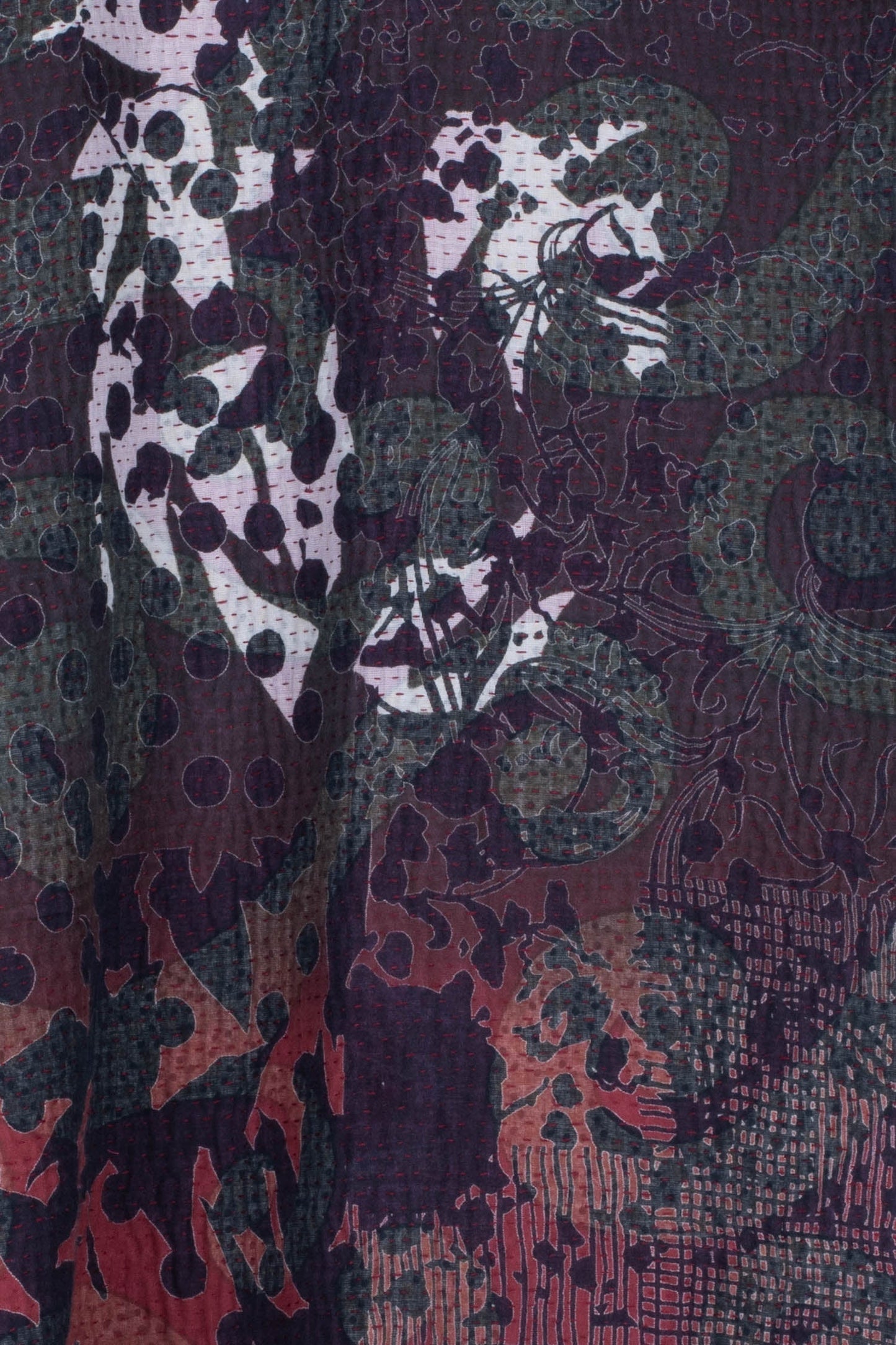 MONOTONE TWILIGHT PRINT KANTHA A-LINE LONG COAT - tp4302-red -