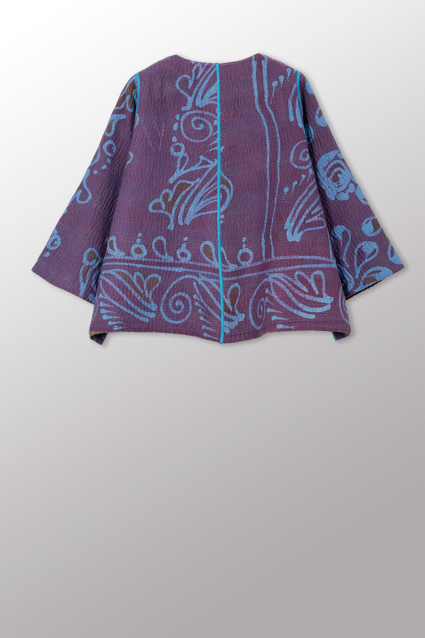 COTTON OVERDYE KANTHA BELL SHAPE JKT - ov4048-cblu001a -