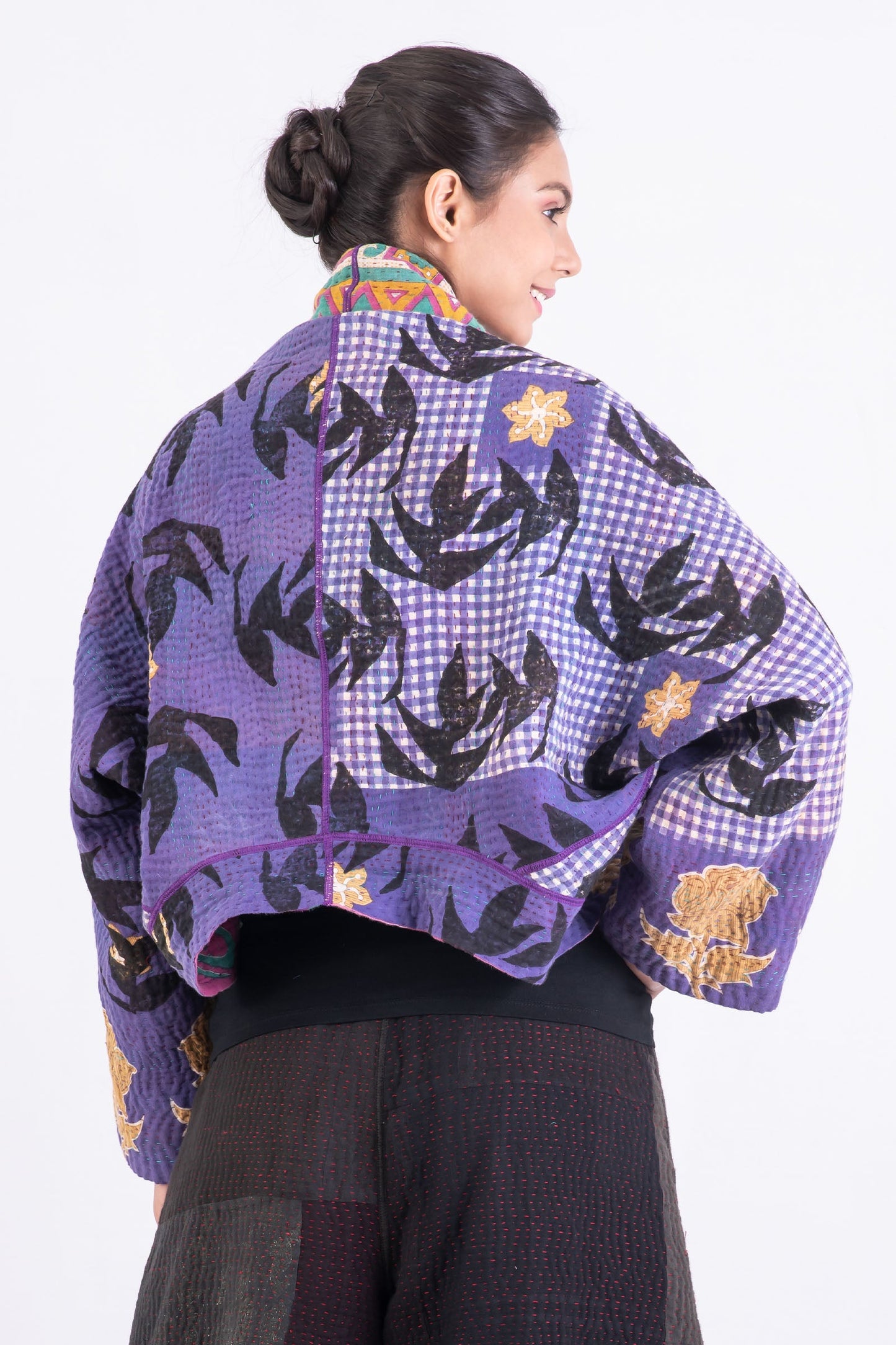 VINTAGE COTTON KANTHA DOLMAN SHORT JKT - cv4015-0024l -