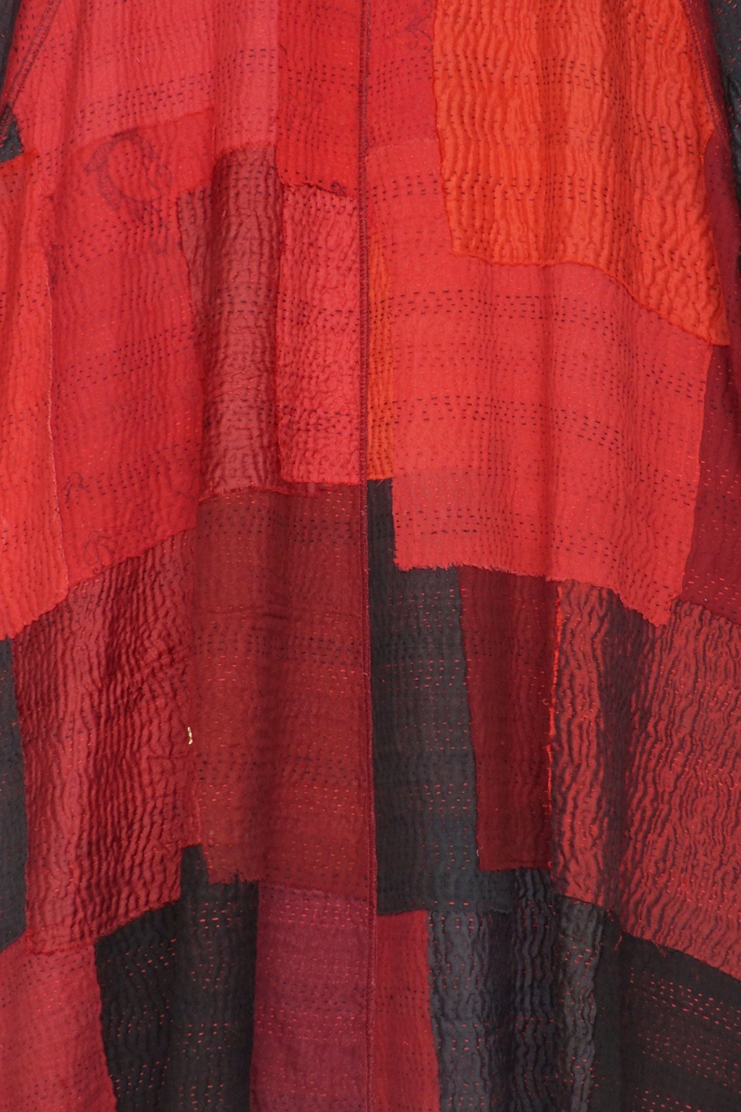 TWO TONE PATCH KANTHA BAND COLLAR DUSTER - tn4327-red -