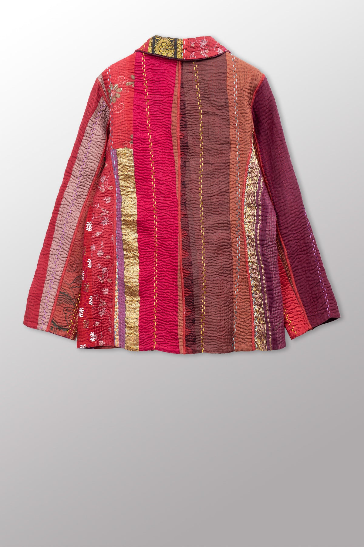JEWEL WOVEN WITH VERTICAL PATCH KANTHA BASIC JACKET - jv4052-red -