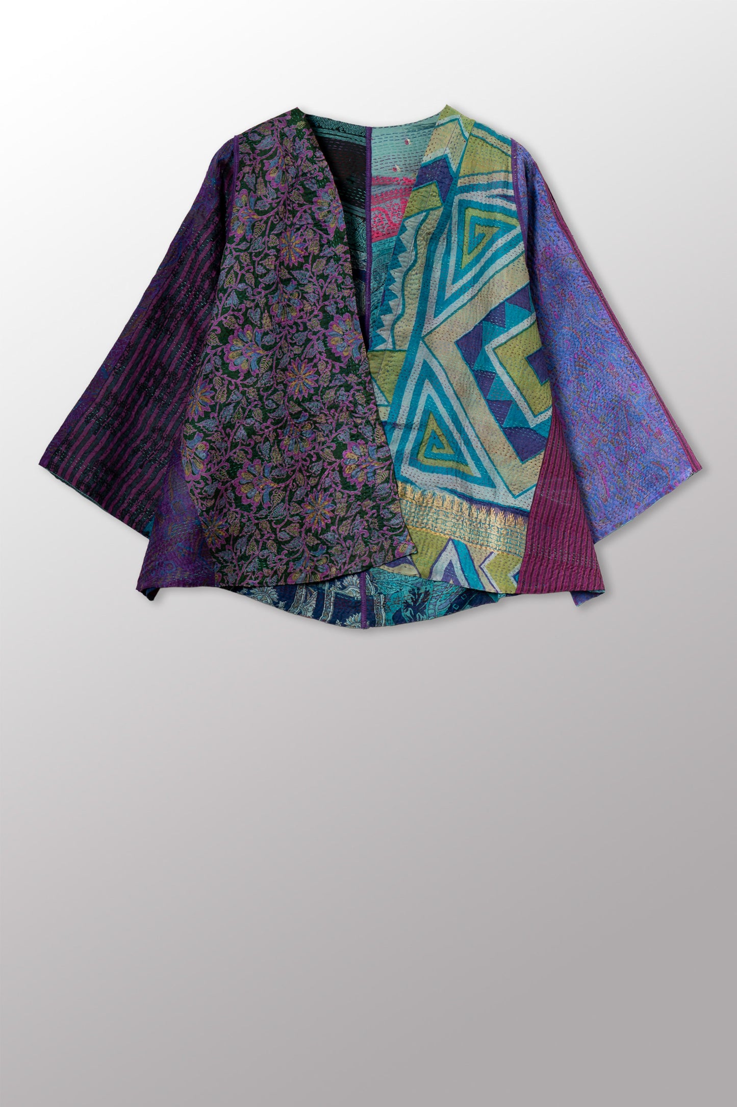 VINTAGE SILK KANTHA BELL SHAPE JKT - sv2048-0006a -