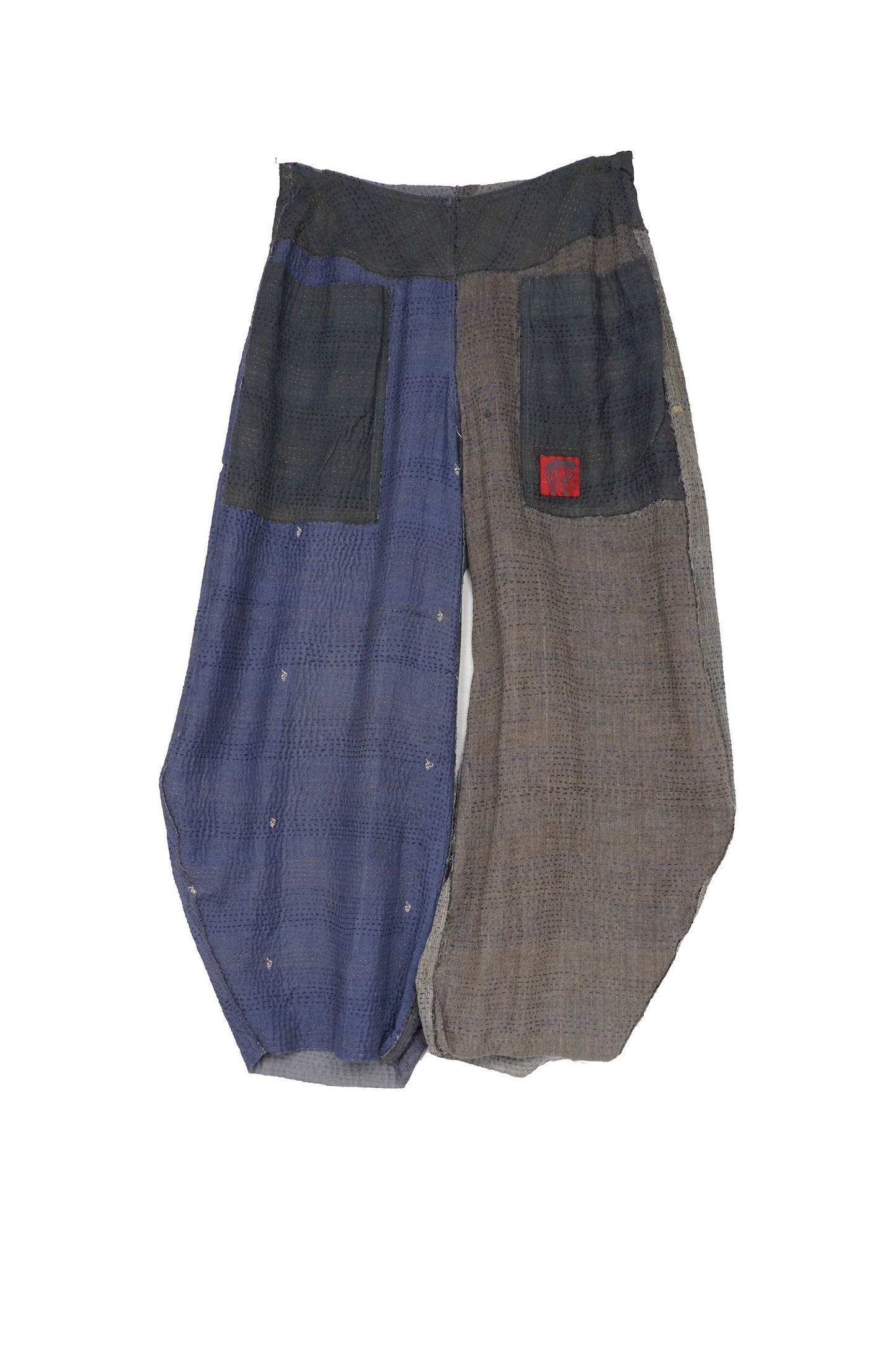 FRAYED PATCH KANTHA HAREM PANTS - fi2605-gry -