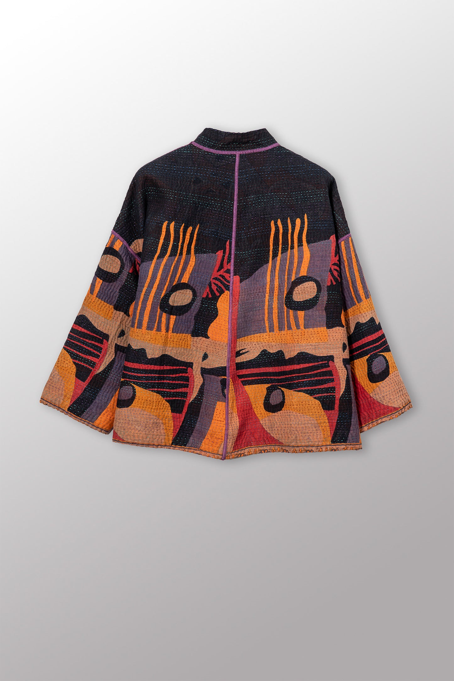 VINTAGE COTTON KANTHA STAND COLLAR CROPPED JKT - cv4034-0161a -
