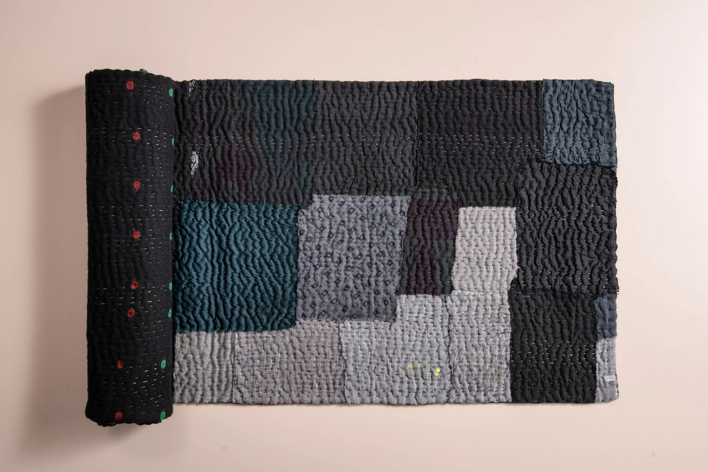 Landscape Fray Patch vintage Kantha Runner - Black