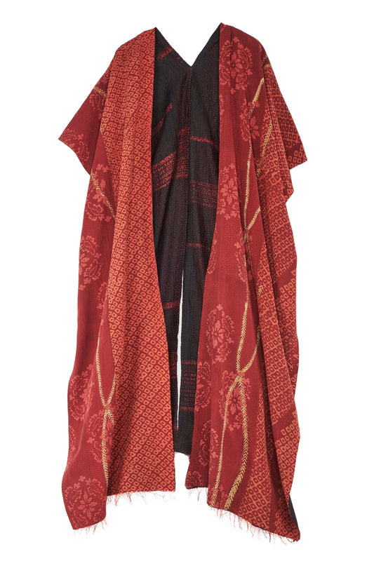 KIMONO PRINT KANTHA KIMONO PONCHO - kp2321-red -