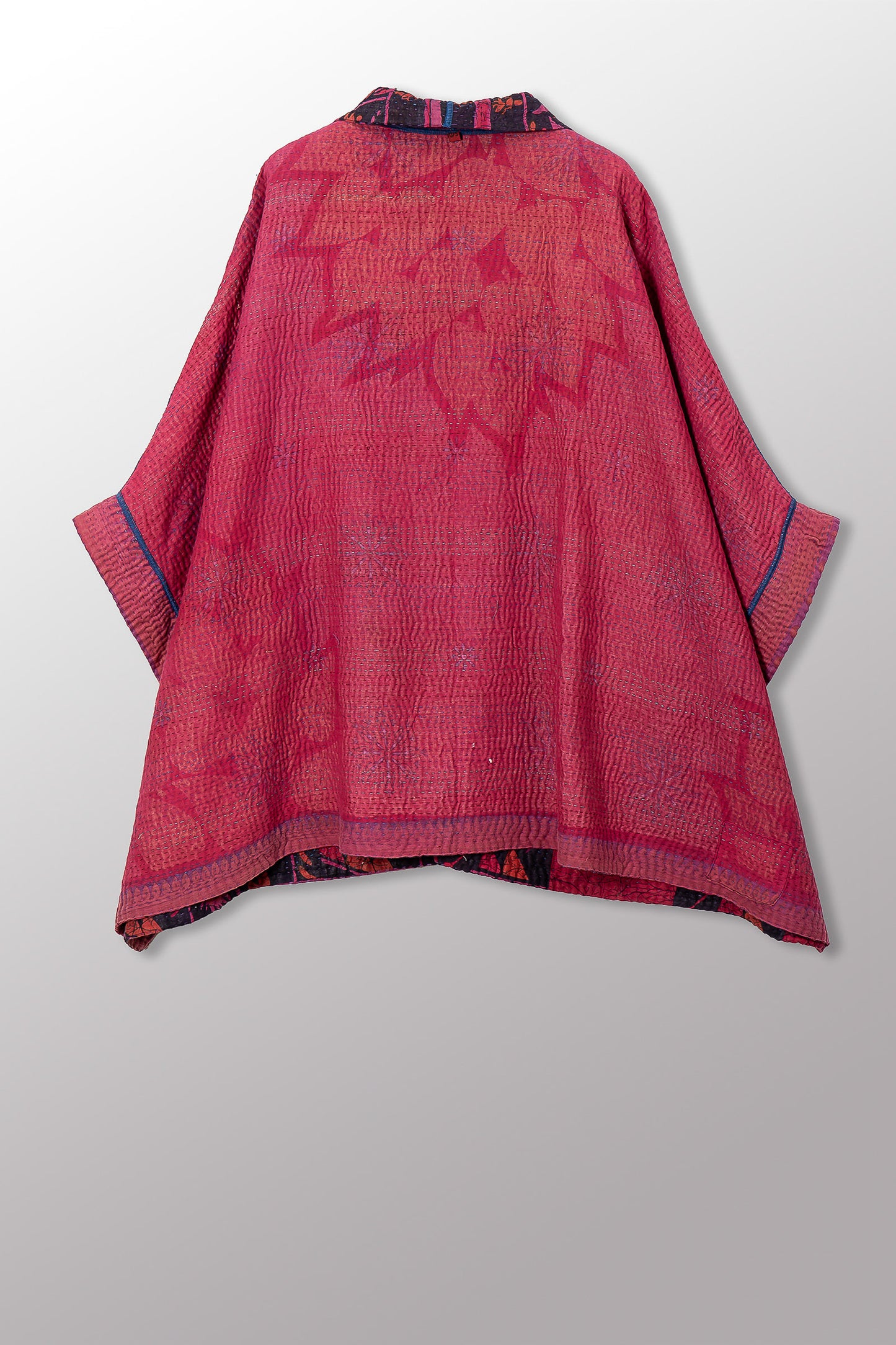 COTTON OVERDYE KANTHA DOUBLE COLLAR PONCHO - ov4323-cfus002a -