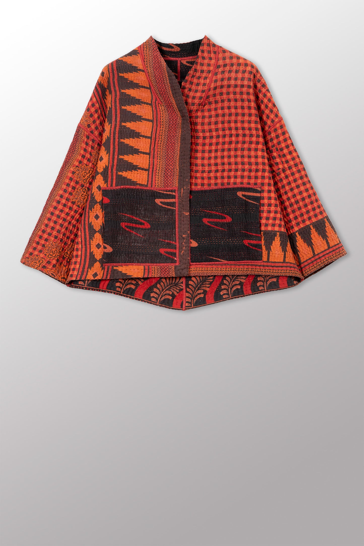 COTTON OVERDYE KANTHA STAND COLLAR CROPPED JKT - ov4034-corg002a -