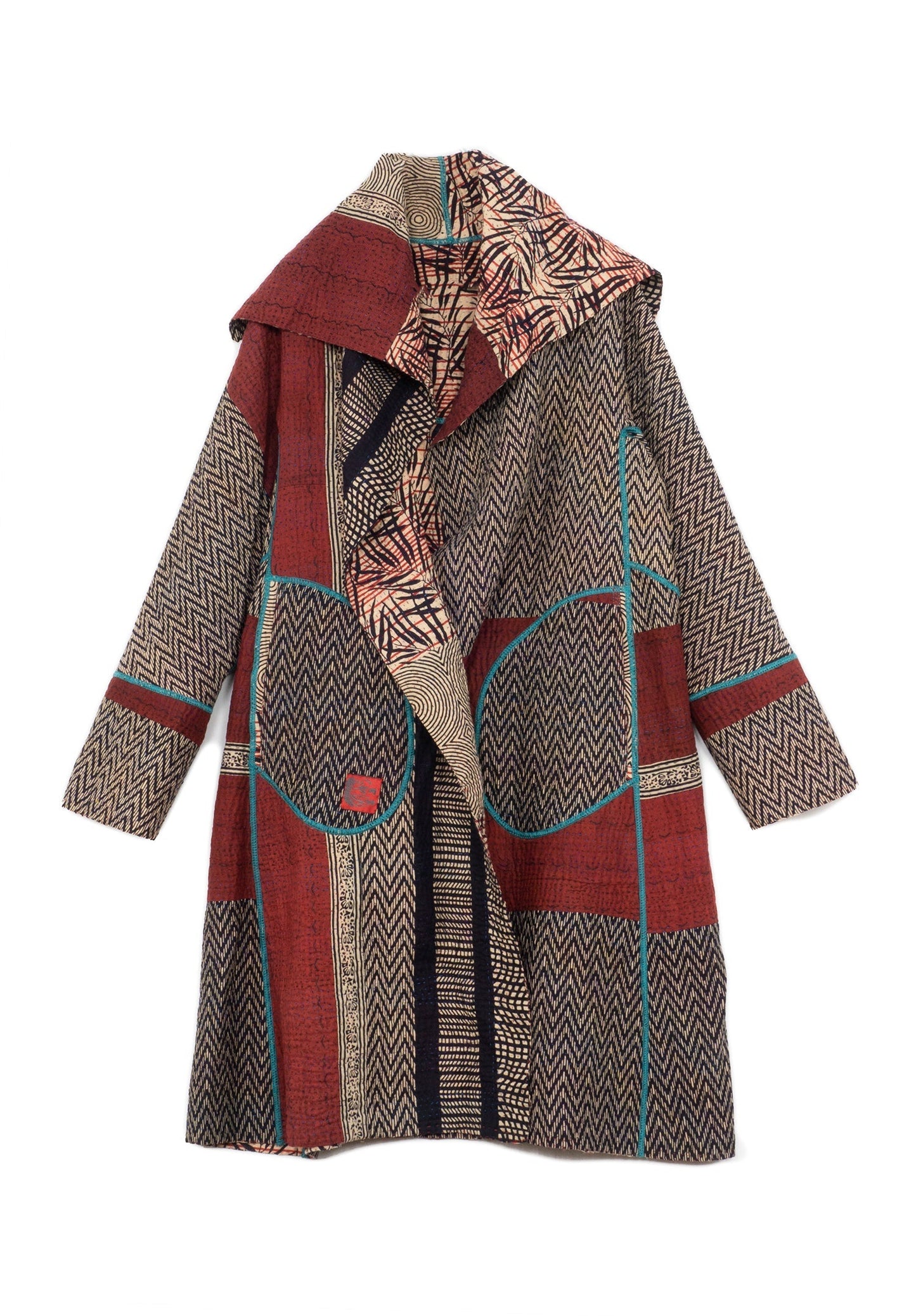 SOHO BAMBOO KANTHA A-LINE COAT - bo4309-blk -