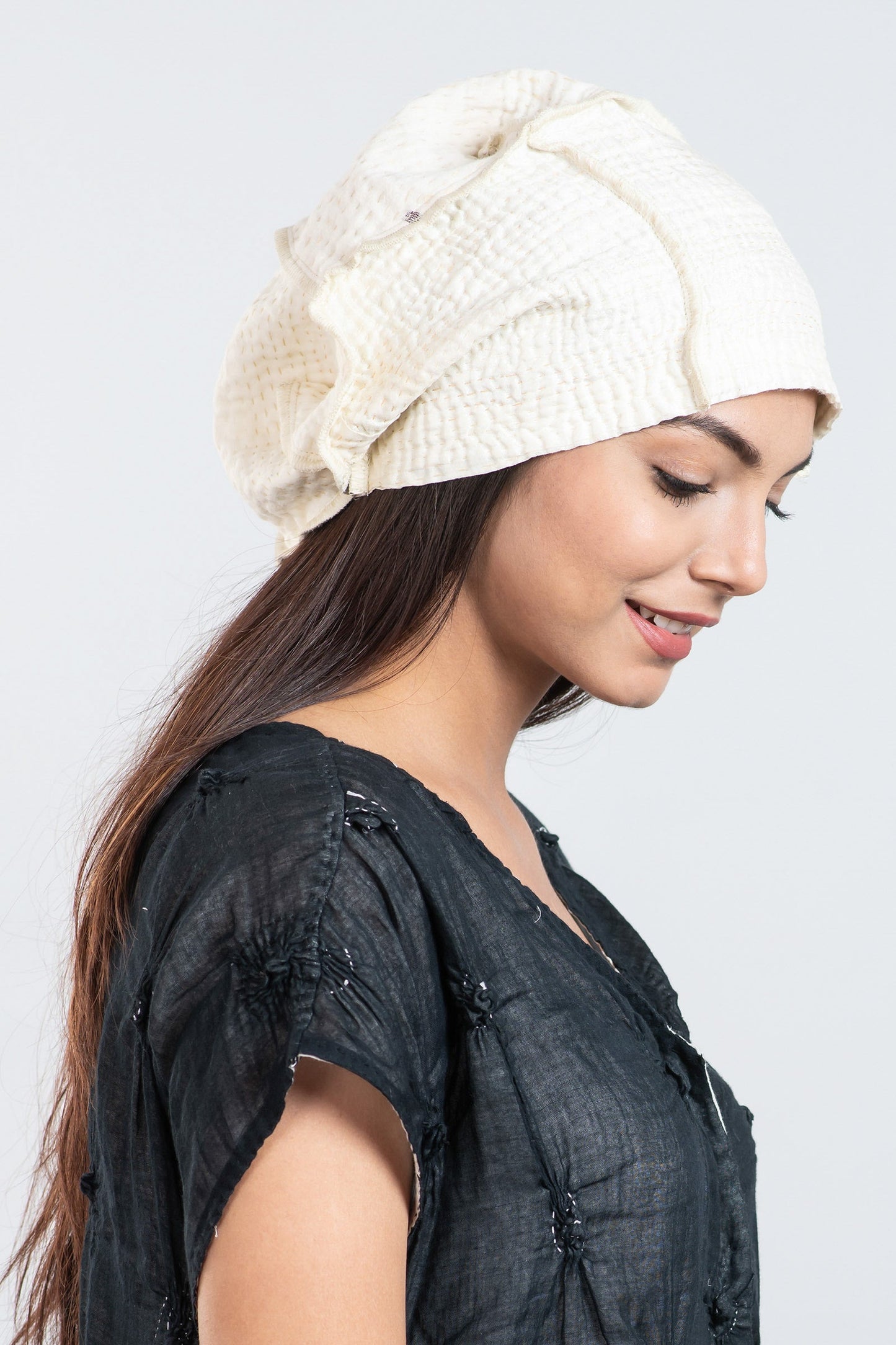 JAIPUR WHITE KANTHA 4 CORNER HAT - jw4883-ivy -