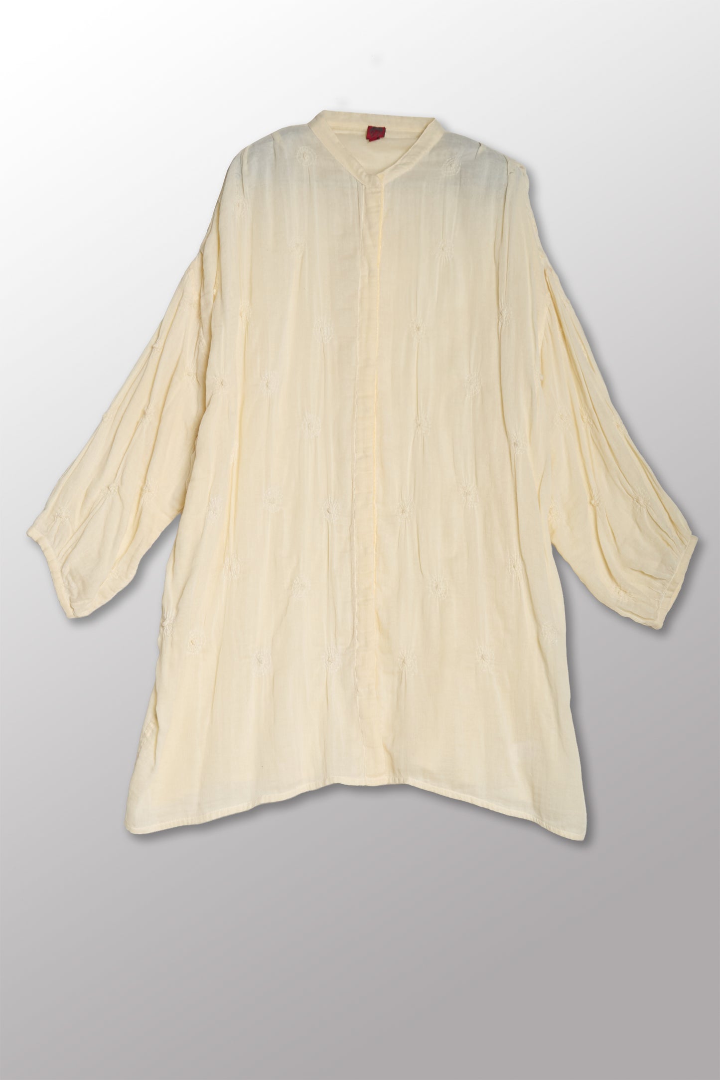 GAUZE SHIBORI GARMENT KANTHA BAND COLLAR OVERSIZED SHIRT - bl-gg2587-ivy -