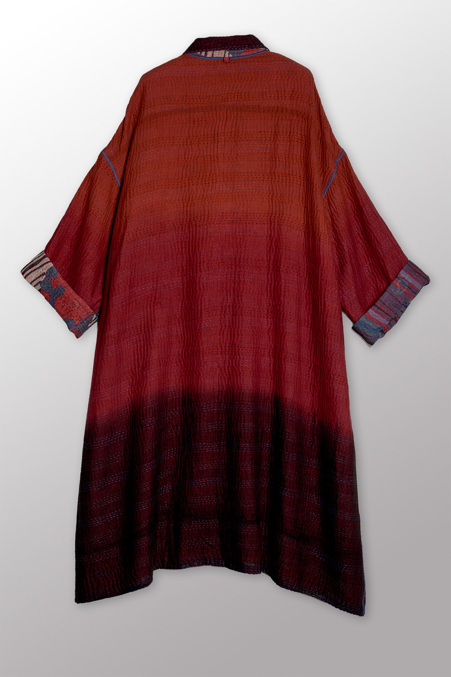 STRIPE AND BENDS KANTHA NEW OVERSIZED COAT - sb4342-red -