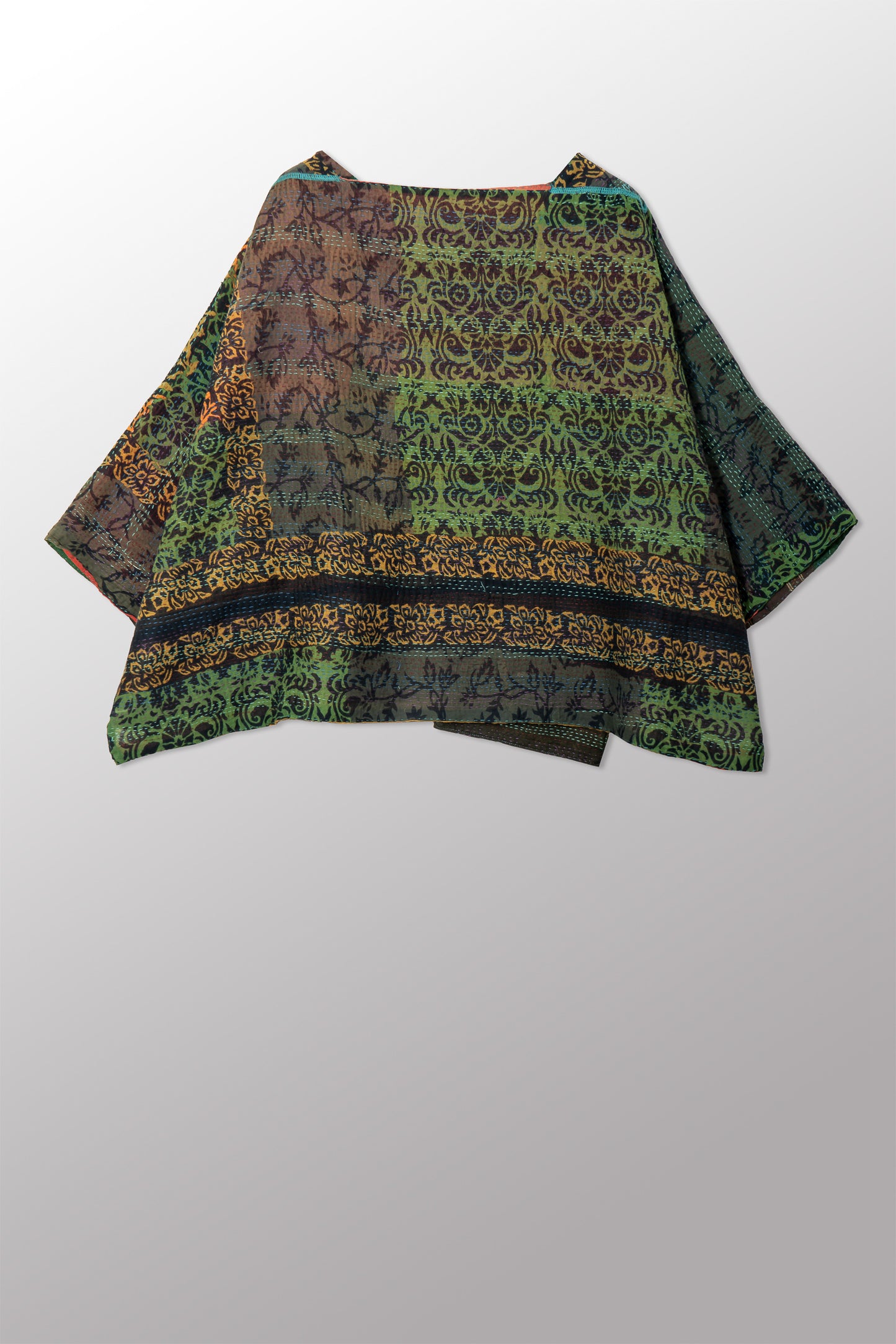 BAGH PRINT KANTHA 3/4 SLV. CROP TOP MIO - bg2538-grn -