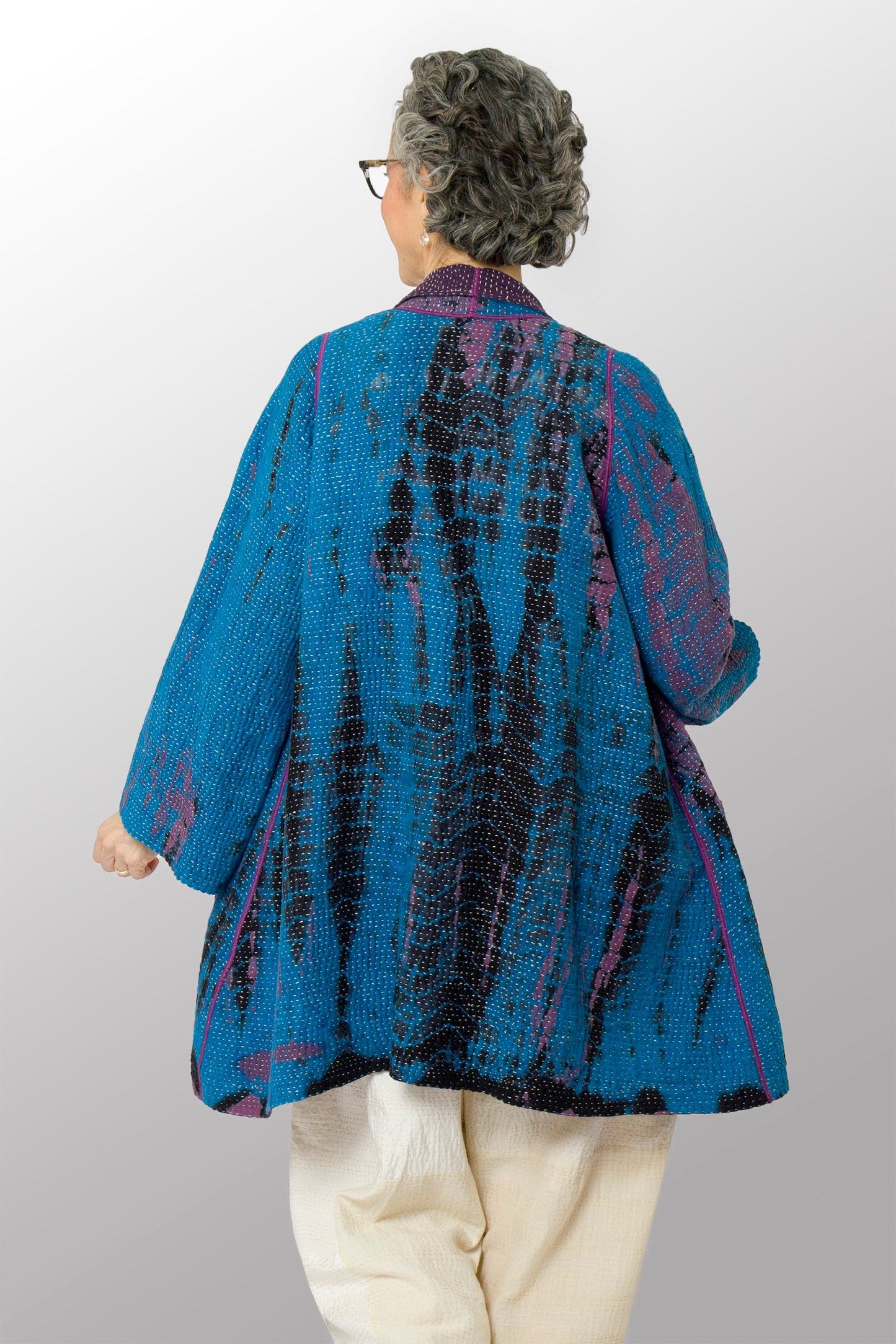 MONE SHIBORI TIE DYE KANTHA A-LINE JACKET - ms5003-tuq -