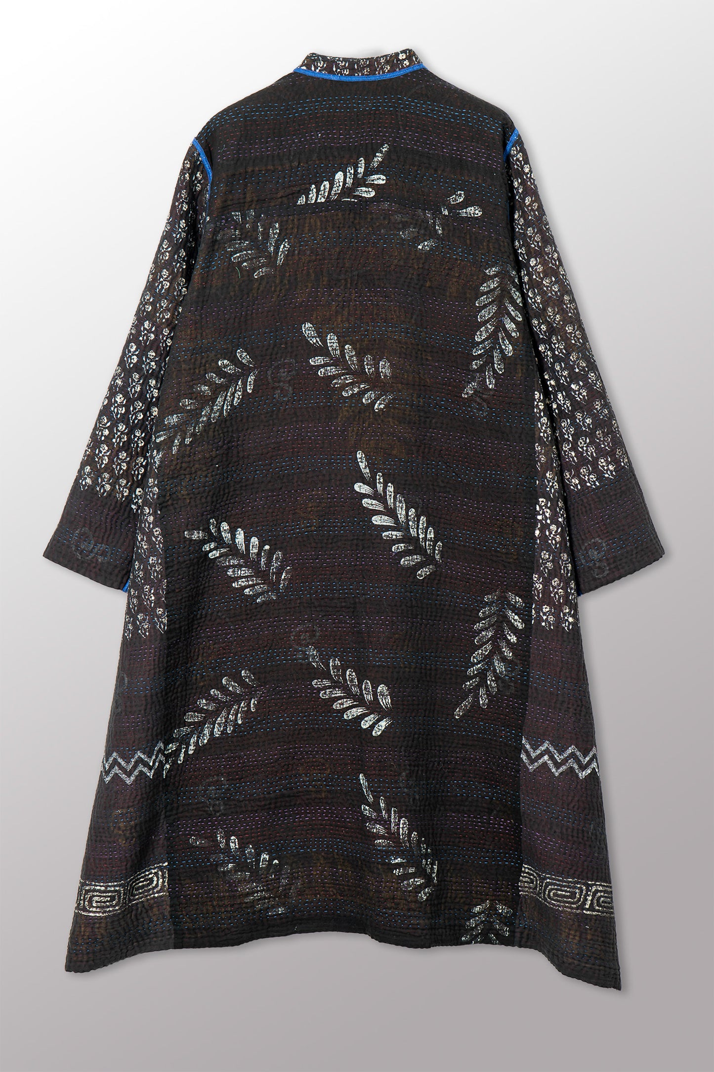 VINTAGE COTTON GREY CLAMP TIE DYE KANTHA KAFTAN COAT - su4343-0001s -