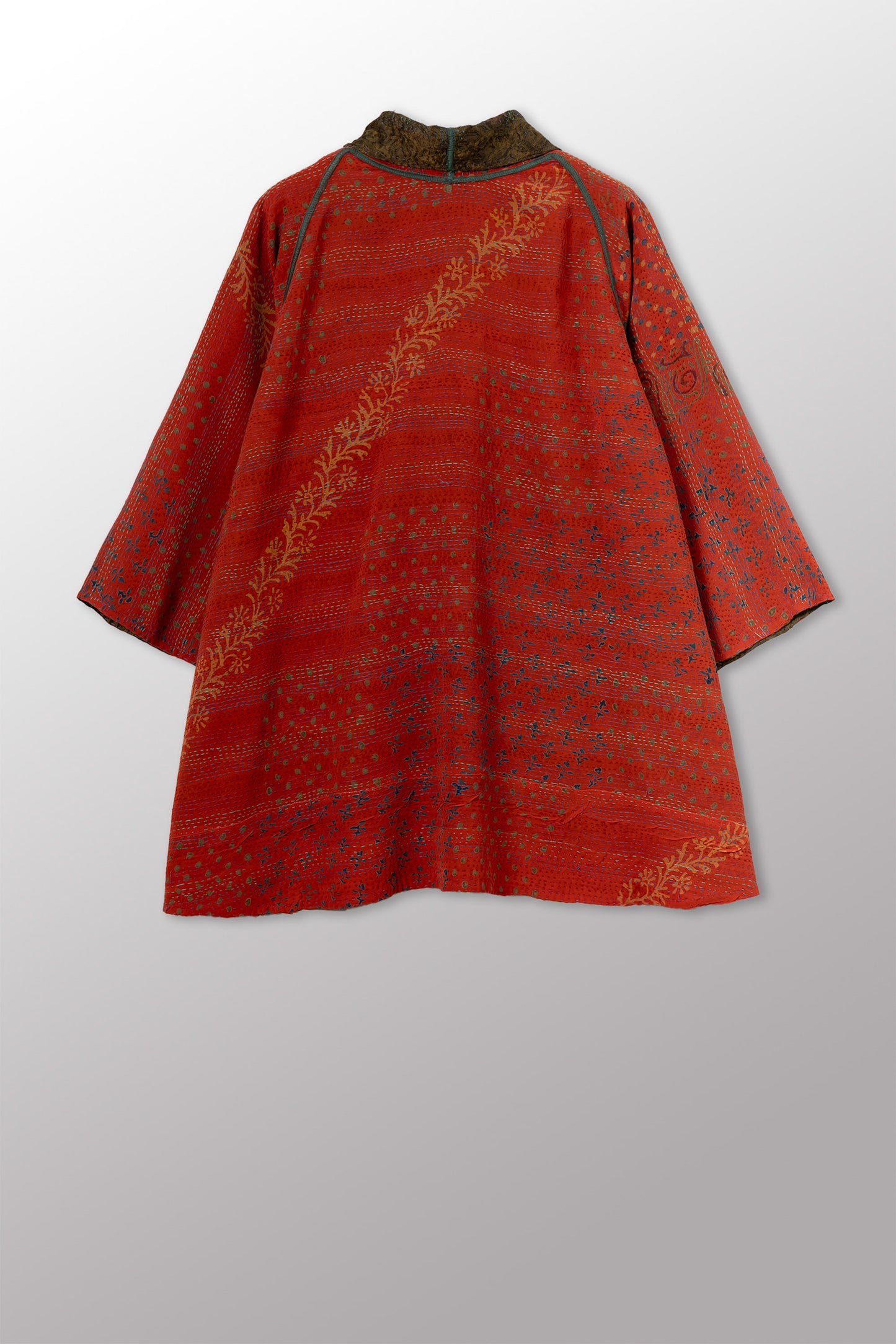 GEORGETTE JACQUARD VINTAGE SILK PATCH KANTHA KIMONO JACKET - gj2004-0003a -