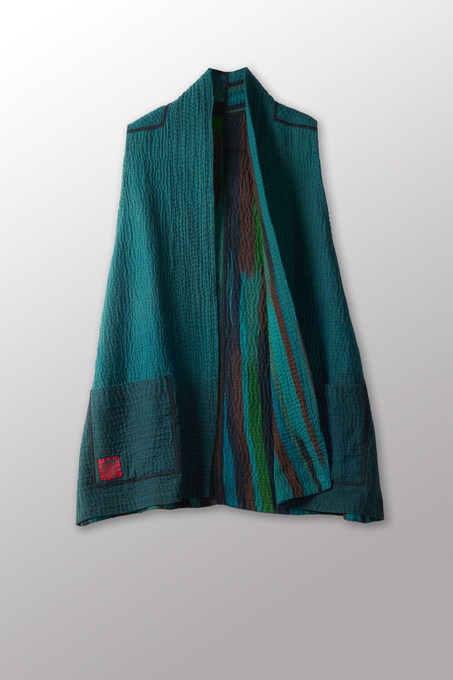 IKAT STRIPE KANTHA KIMONO VEST SHORT - is4248-tuq -