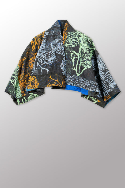NIGHT FLOWERS KANTHA PUFF SLV. SHRUG - nl4062-blu -
