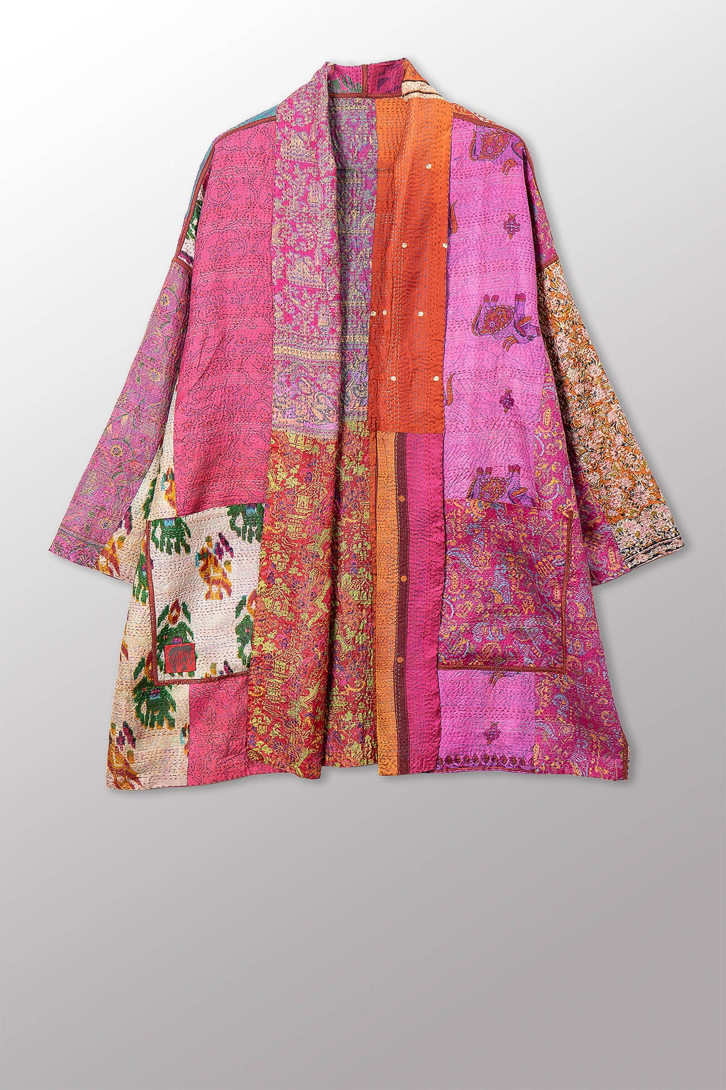 VINTAGE SILK KANTHA HAORI JACKET - sv2068-0007a -