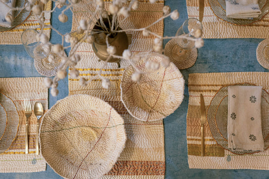 New Dawn Jewel Striped Placemats -Ivory (Set of 2)