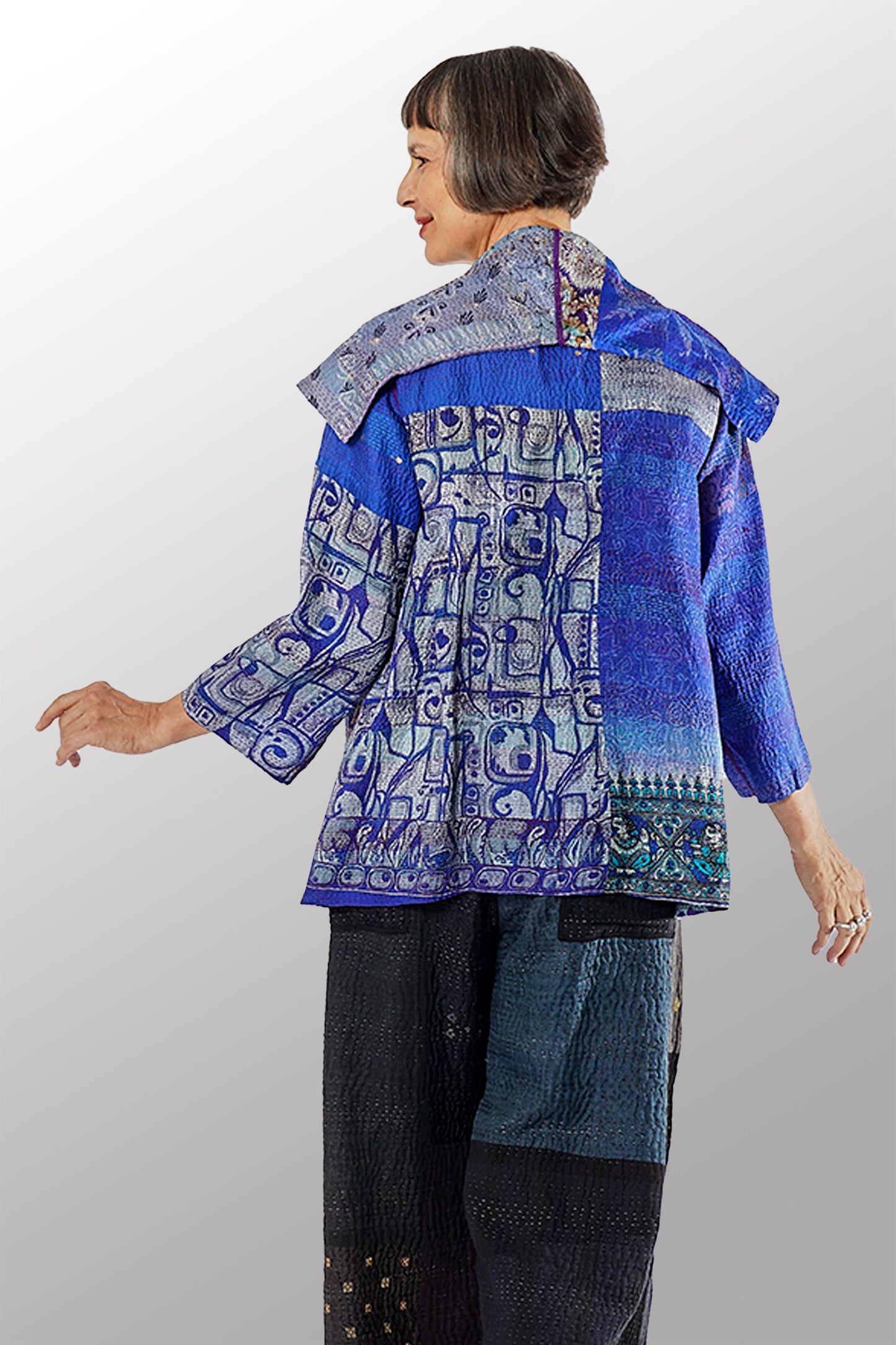 VINTAGE SILK KANTHA FLARE JKT - sv2010-0056a -