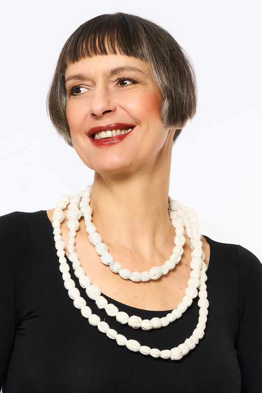VINTAGE SILK KANTHA TIE-BEADS LONG NECKLACE - sv2707-ivy -